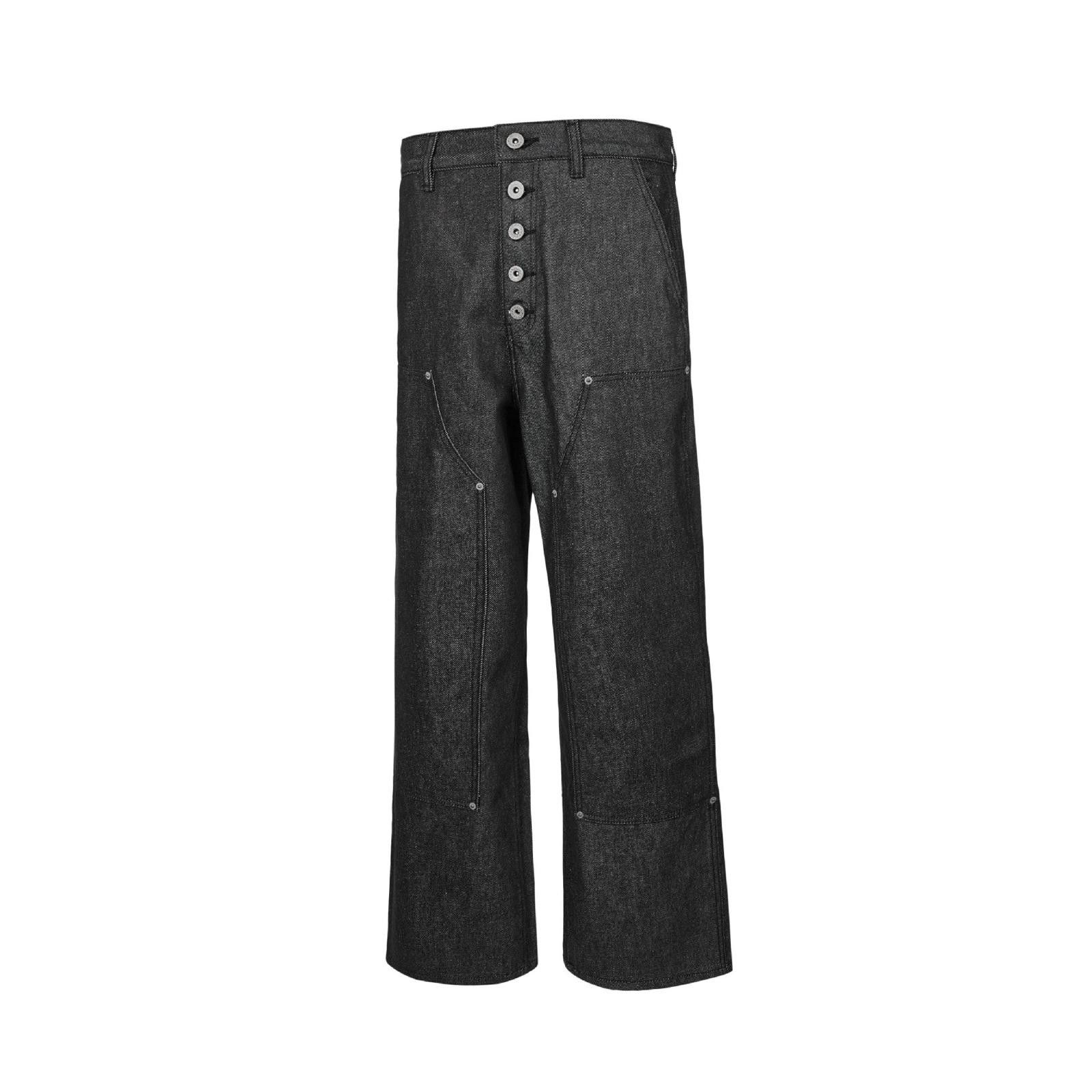 Black Wide Leg Carpenter Pants, Button Fly Workwear