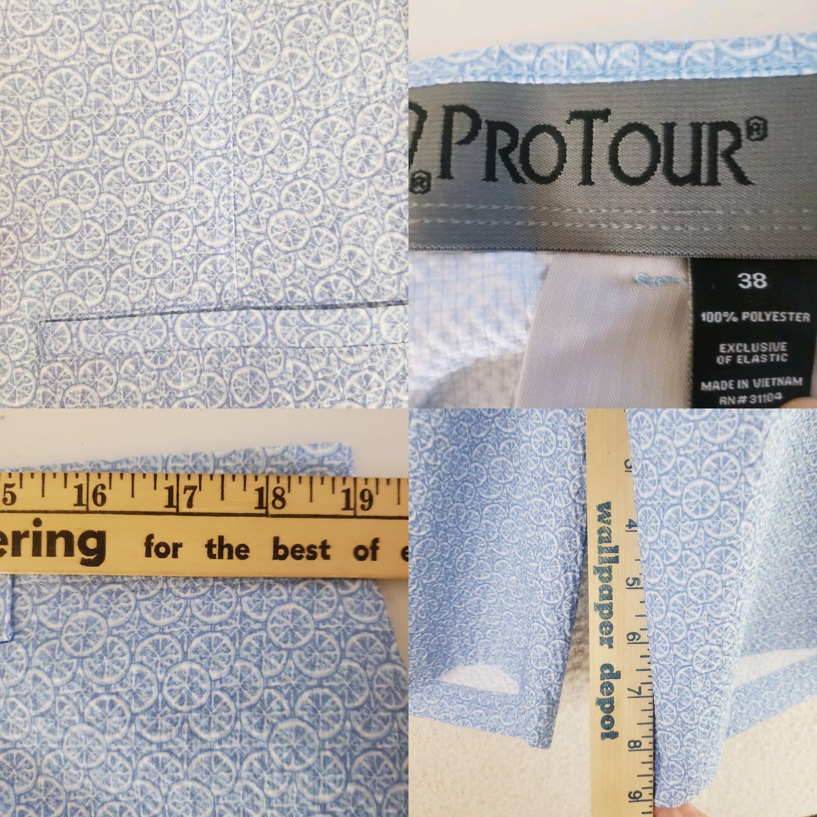 Vintage Pro Tour Mens 38x10 Blue Geometric Polyester Shorts Stretch Chino Casual Golf 10 Inseam Zip Flat Front Mid Rise Mens Size US 38 / EU 54 - 8 Thumbnail