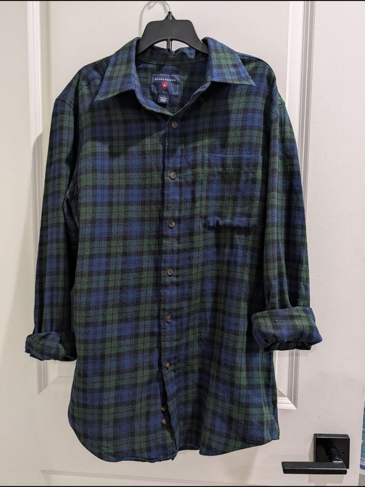 Saddlebred Saddlebred Blue Green Plaid Long-Sleeve Button-Down Shirt Size US S / EU 44-46 / 1 - 3 Thumbnail