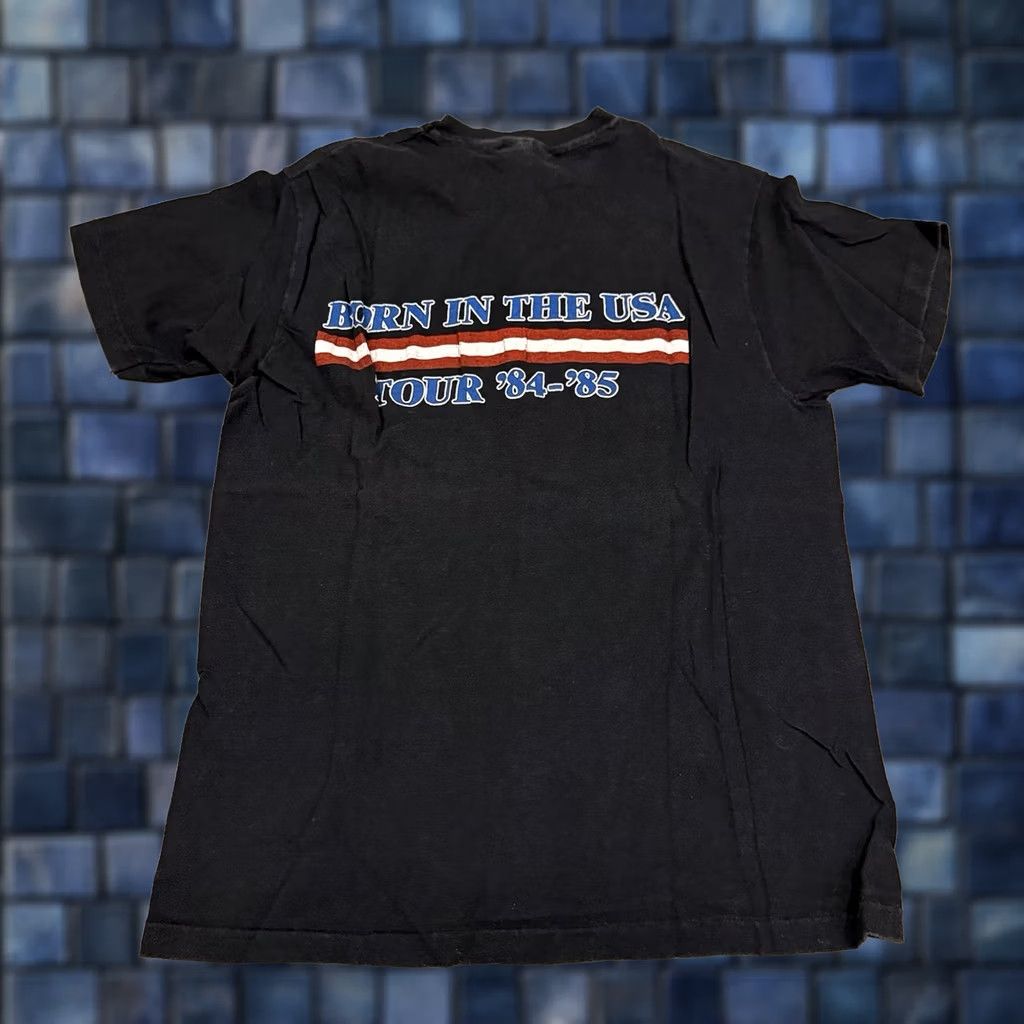 Hanes VINTAGE Bruce Springsteen Born In The USA Tour 84-85 SMALL T-Shirt Mens Black Cotton 80s Band Shirt Size ONE SIZE - 1 Thumbnail
