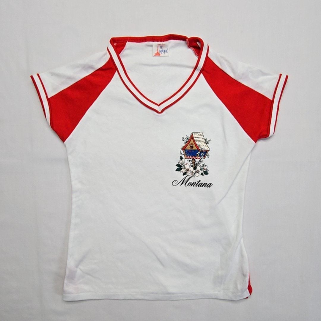 Vintage Vintage Montana Tee Red White V-Neck Womens Medium Shirt Size M / US 6-8 / IT 42-44 - 1 Thumbnail