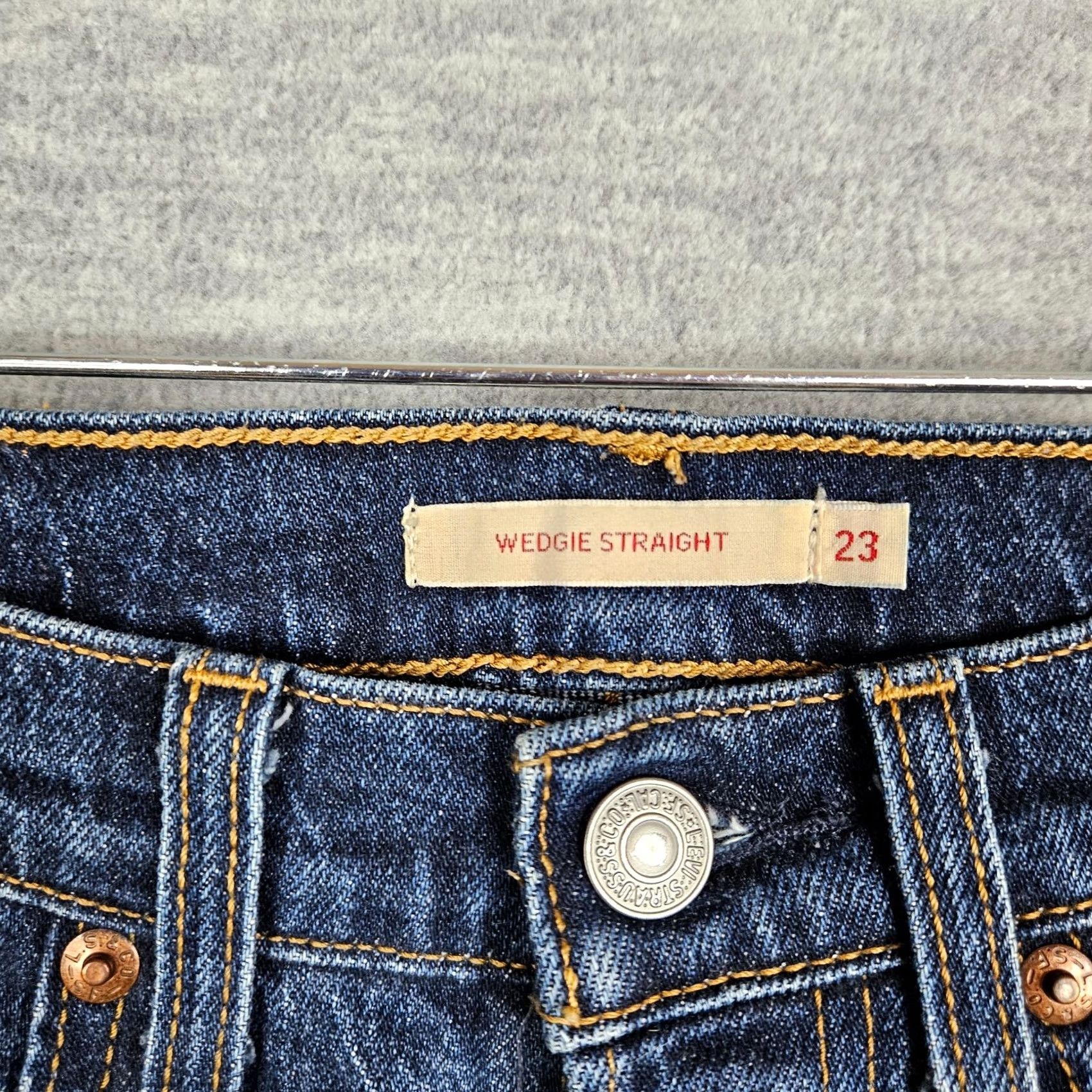 Levi's Levi's Women's Wedgie Straight Button Fly Big E Raw Hem Jeans W23 Denim Blue 5-Pocket Regular Fit Vintage Not Size 40" / US 18 - 7 Thumbnail