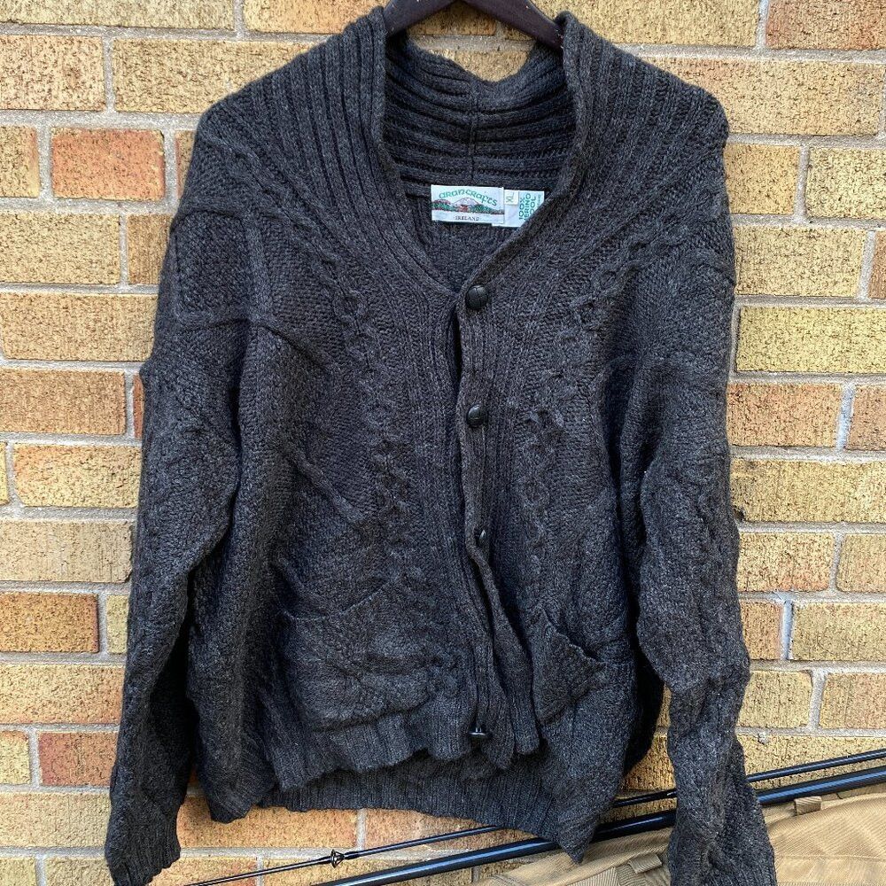 Aran Crafts Aran Crafts Merino Wool Cable Knit Cardigan Sweater Gray XL Size US XL / EU 56 / 4 - 2 Thumbnail