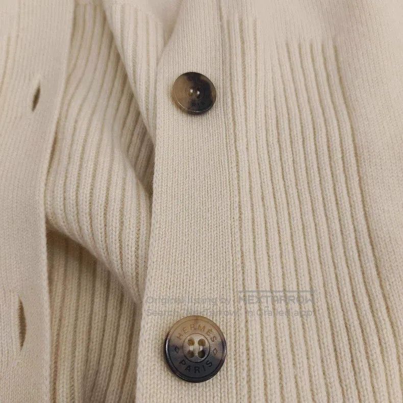 Hermes Hermes Ivory Vertical Striped Mid-Length Wool Open Cardiga Size XS / US 0-2 / IT 36-38 - 3 Thumbnail