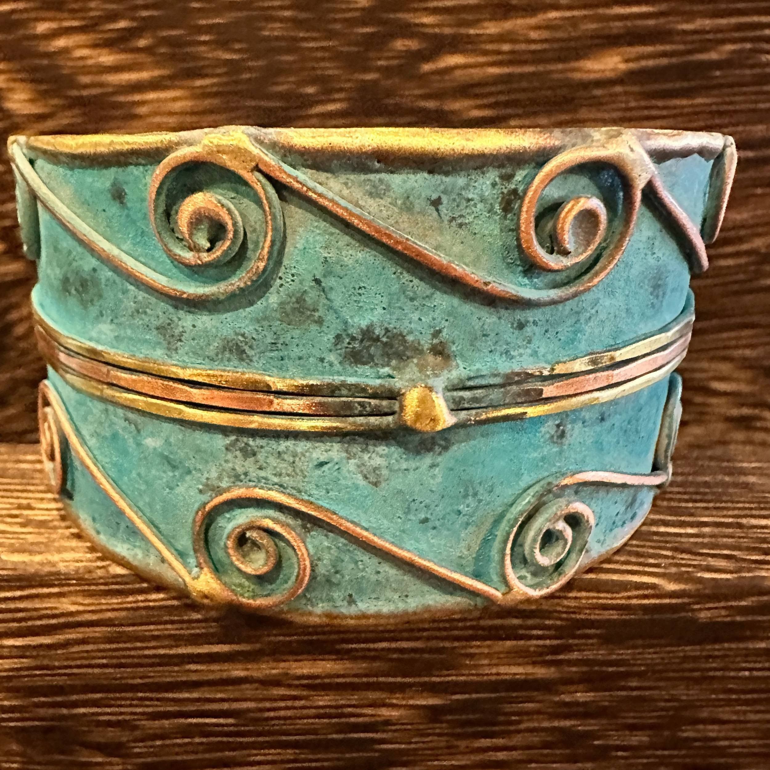 Other Aqua Patina Swirl Adjustable Cuff Bracelet - Handcrafted 2in Size ONE SIZE - 3 Thumbnail