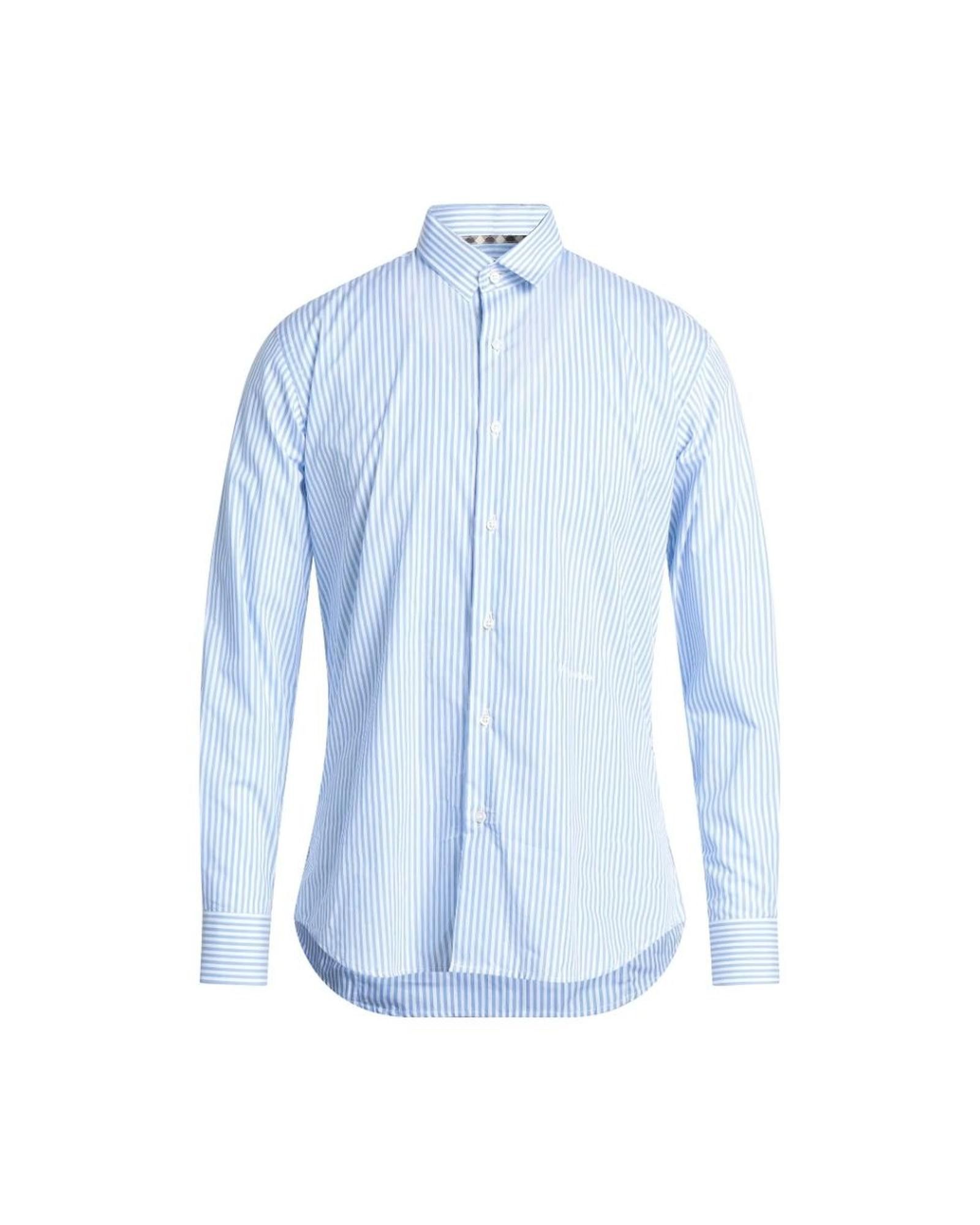 image of Aquascutum Striped Cotton Logo Shirt in Light Blue, Men's (Size 2XL)