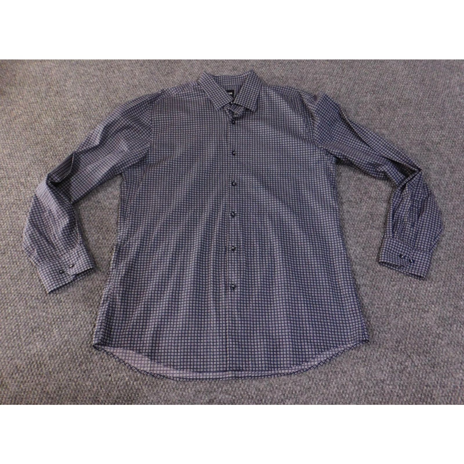 Vintage BOSS Shirt Mens XL Navy Blue Slim Fit Stretch Made in Italy Dress Button Down Size 46R - 2 Thumbnail