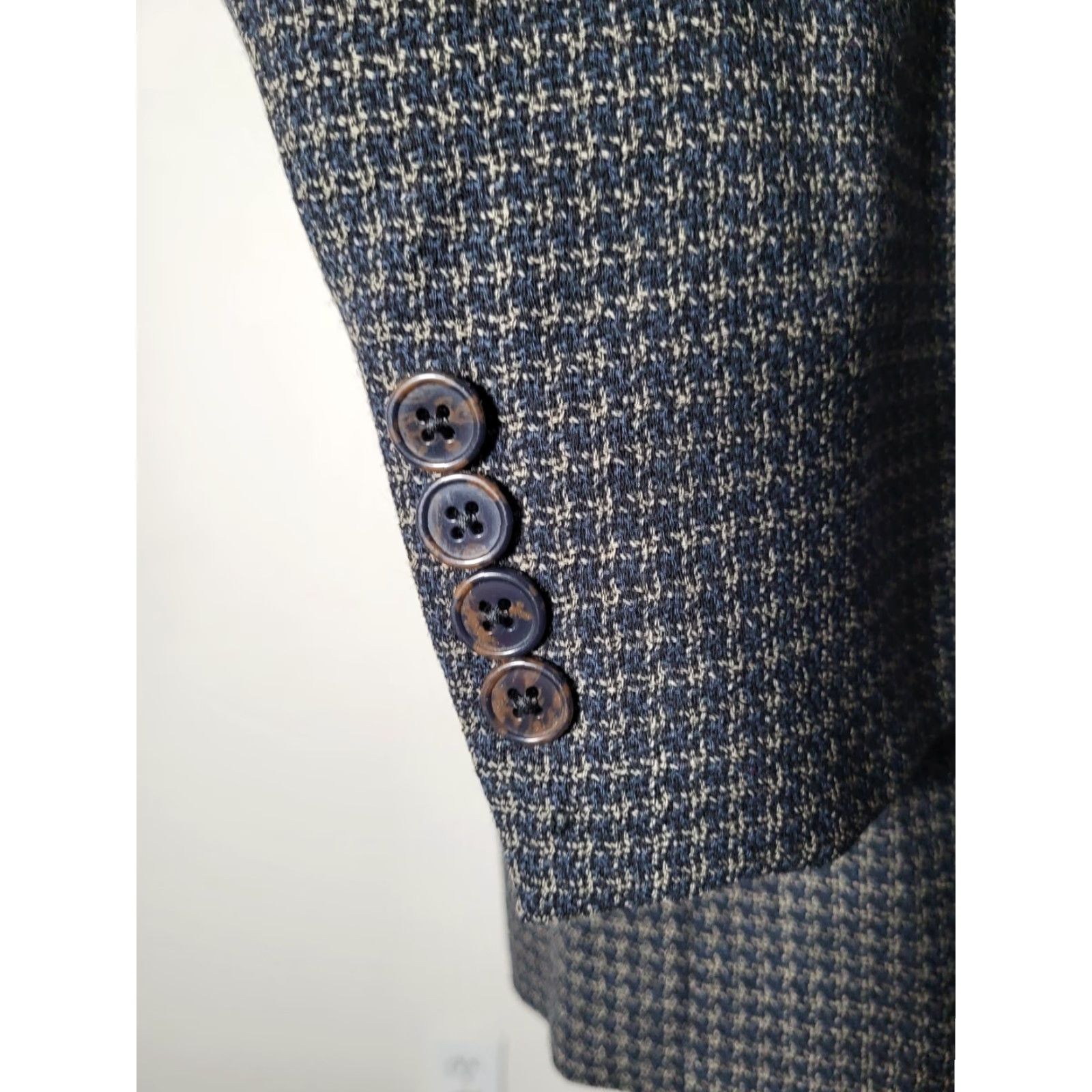 Vintage J. Abboud Woven Blue Brown Check Wool Tweed Blazer Jacket SportCoat Hopsack 46XL Size 46R - 2 Thumbnail