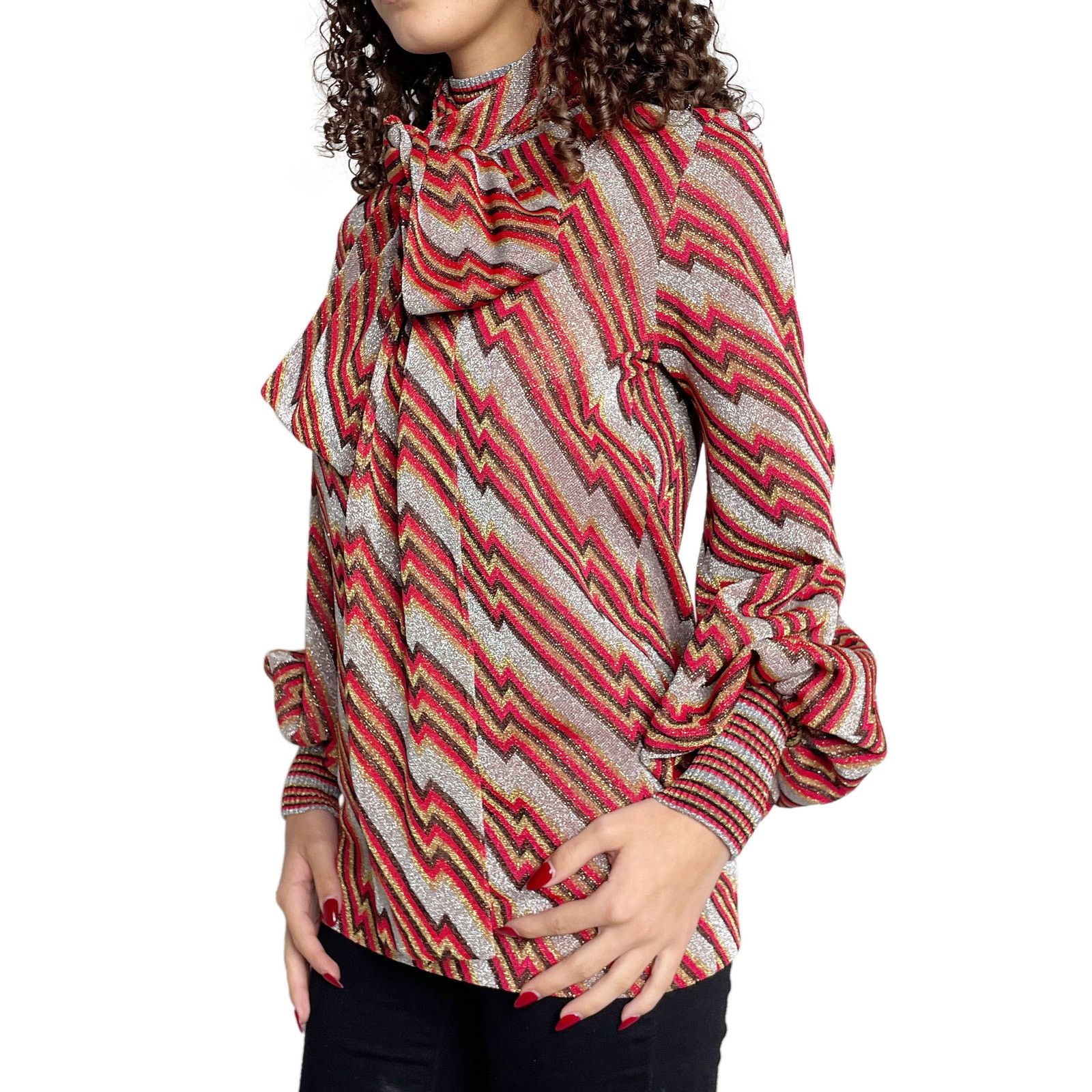 Gucci Red/Silver/Gold Lurex Long Sleeve Top Size S / US 4 / IT 40 - 2 Thumbnail