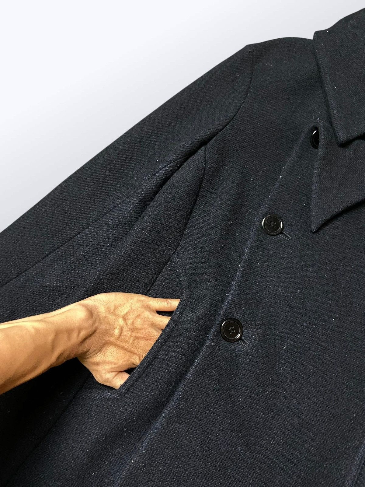Yohji Yamamoto YOHJI YAMAMOTO Wool Single Mosser Left Facing Coat (129) Size US XXS / EU 40 - 4 Thumbnail
