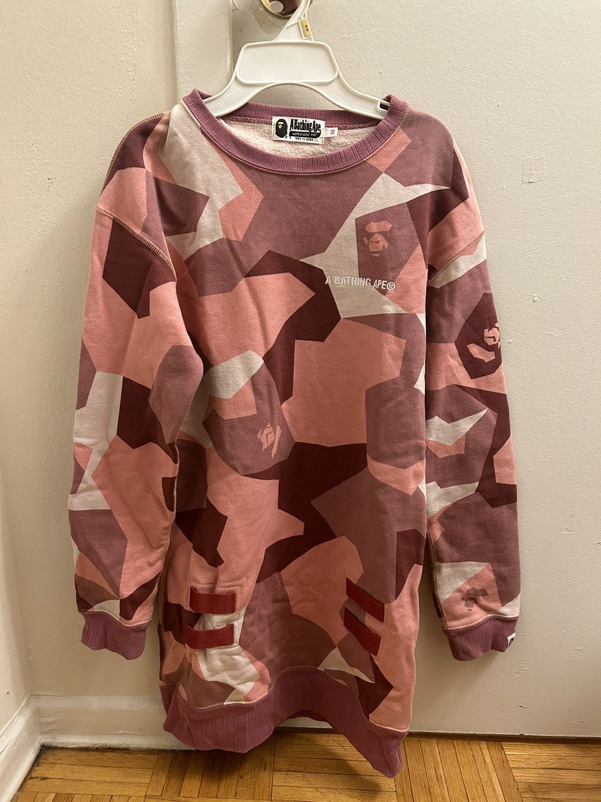 image of Bape Splinter Camo Long Crewneck in Pink, Women's (Size XS)