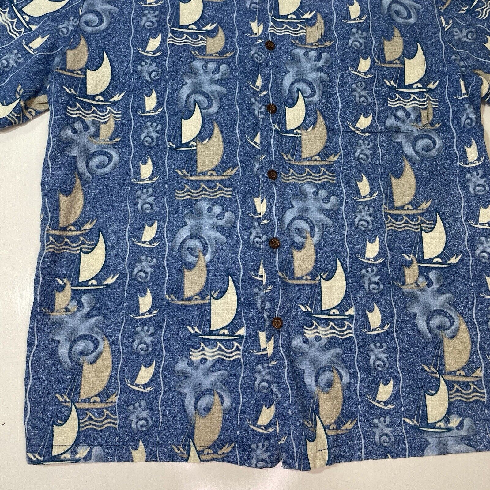 IOLANI Vintage Iolani Mens Hawaiian Shirt Large Blue Sailboat RARE Size US L / EU 52-54 / 3 - 2 Thumbnail