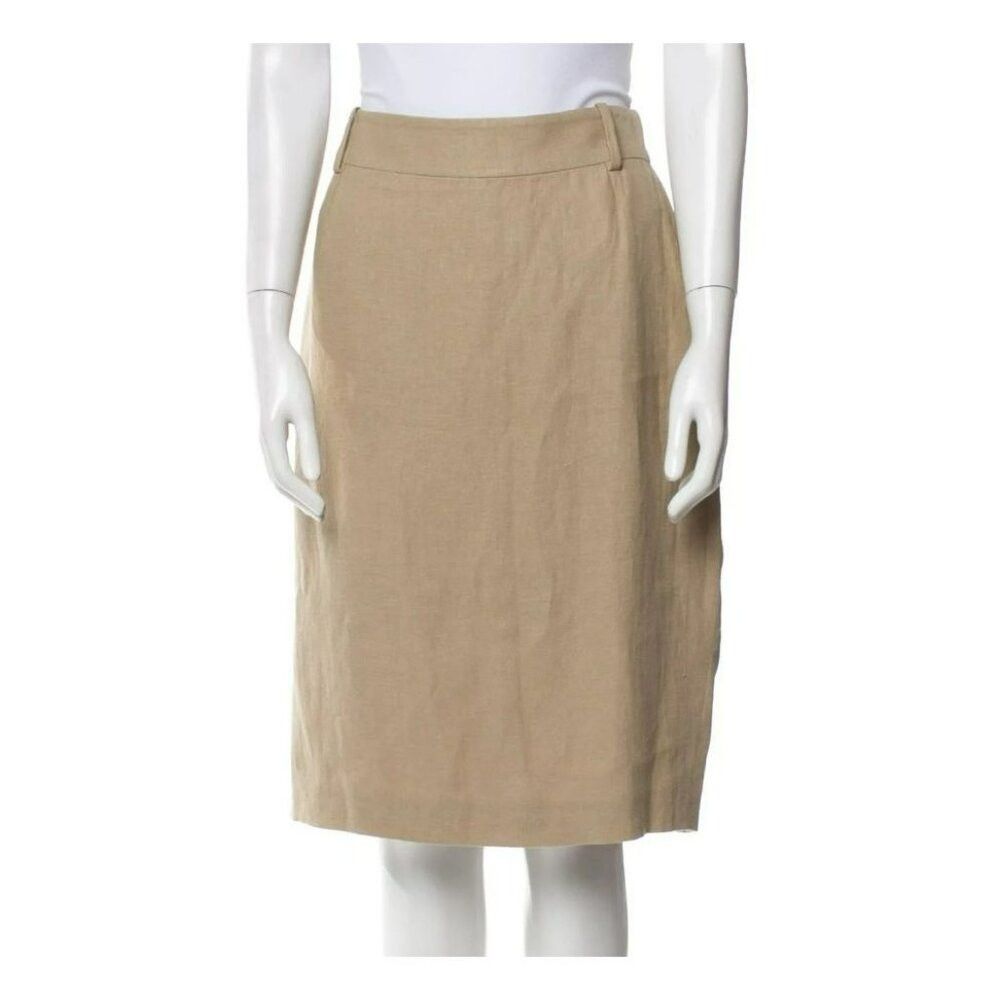 Versace Skirt US10 IT46 – Tan Linen Silk Lined Patch Pock