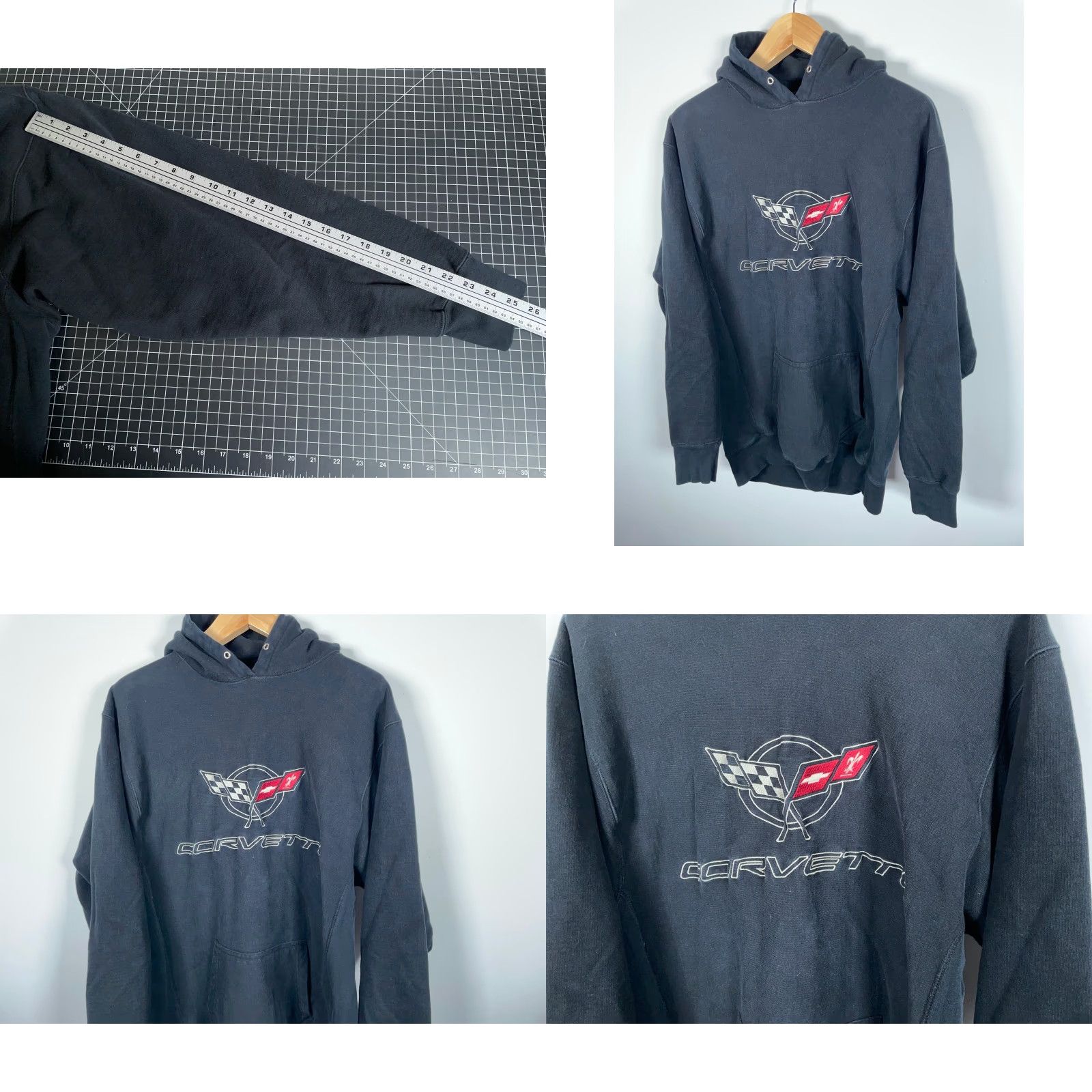 Vintage VINTAGE Corvette Hoodie Men's XL Black Embroidered Heavyweight Sweatshirt Size US XL / EU 56 / 4 - 8 Thumbnail