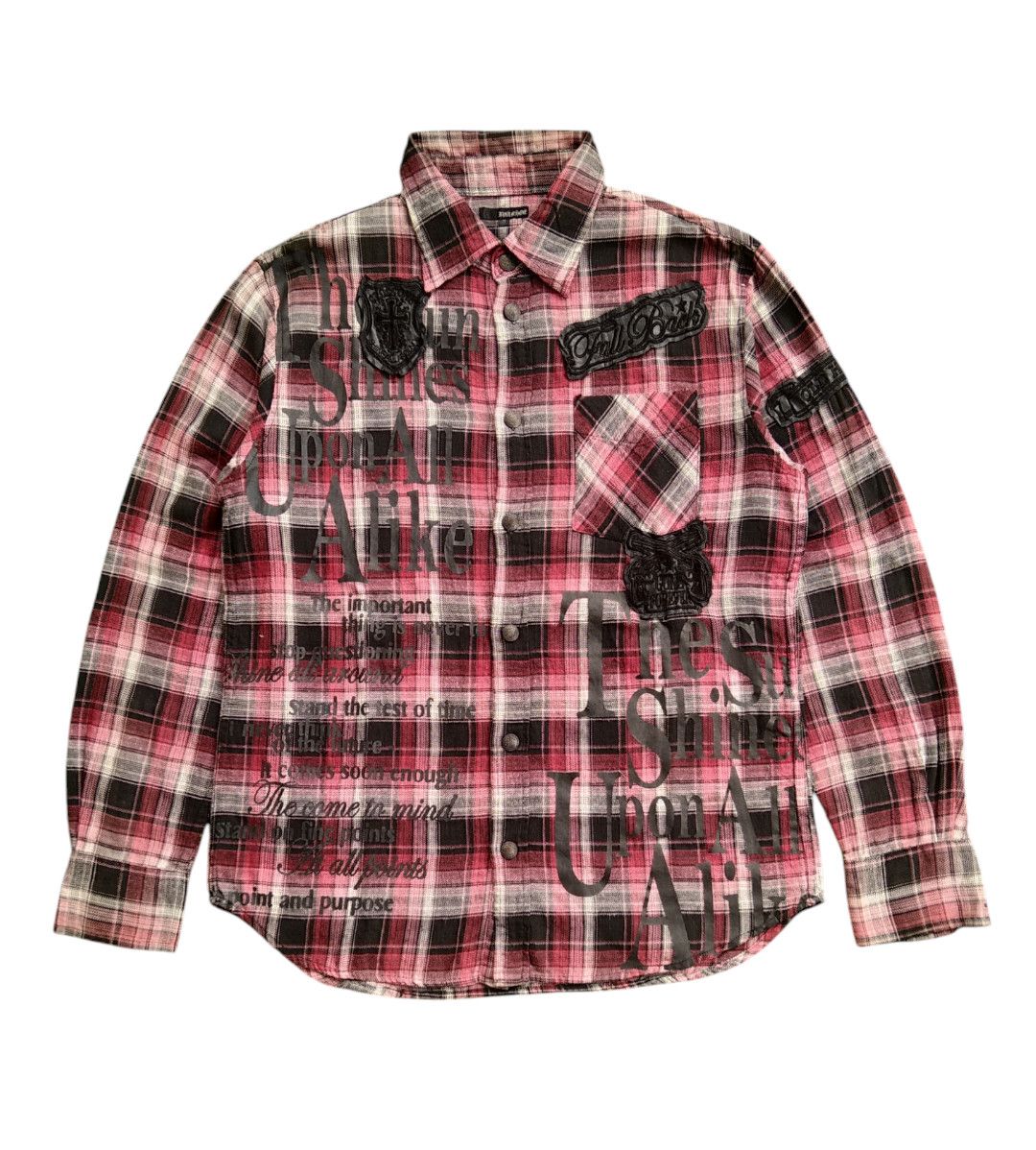 If Six Was Nine × KMRii × Le Grande Bleu (L.G.B.) VTG 00s Ivanhoe Punk Lather Pacth Poem Plaid Flannel Shirt Size US M / EU 48-50 / 2 - 1 Thumbnail