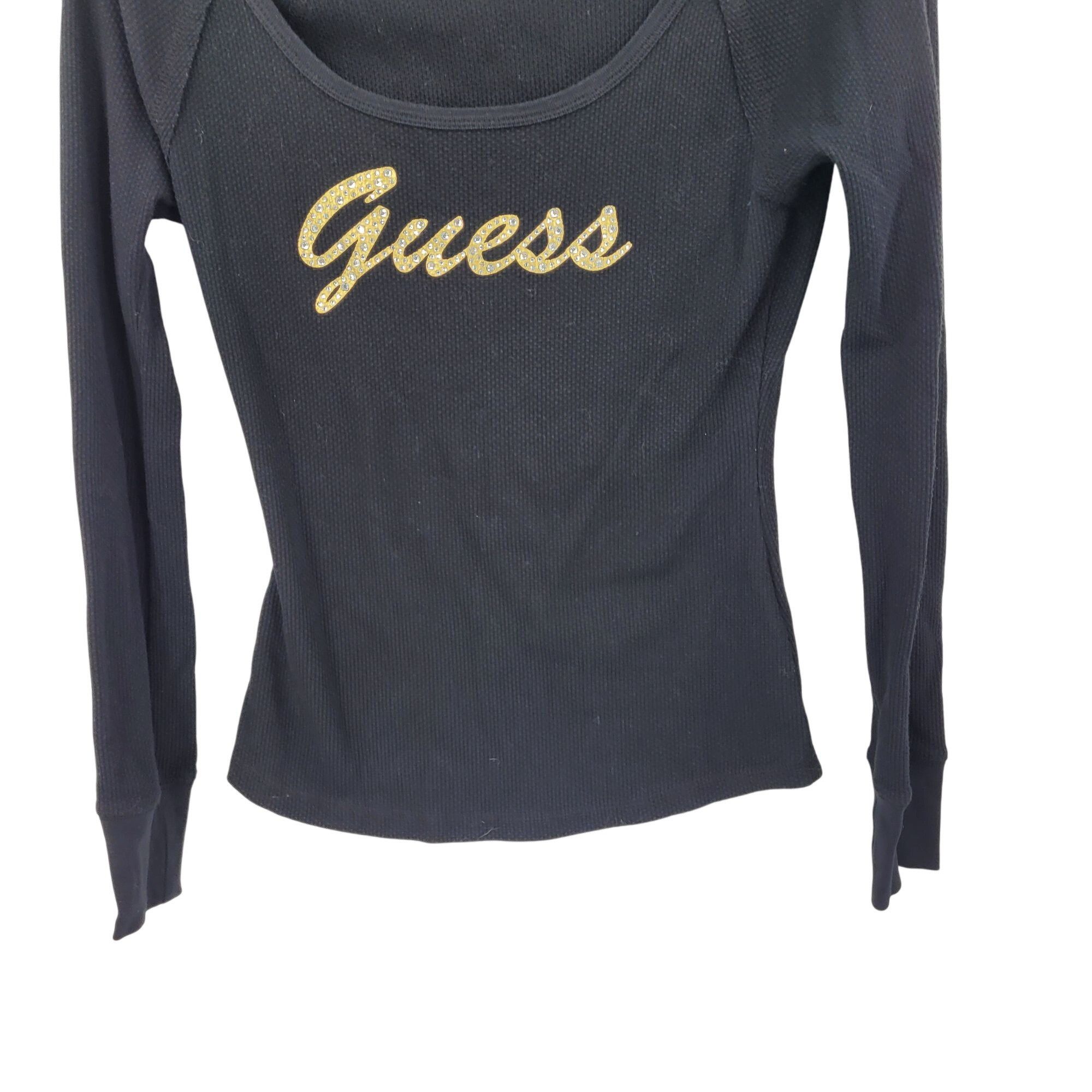 Guess Y2K Guess Black Long-Sleeve Thermal Knit Top Womens Sz M Gol Size M / US 6-8 / IT 42-44 - 8 Thumbnail