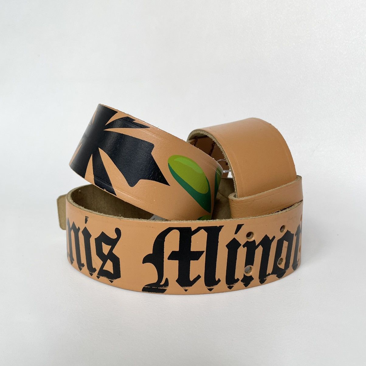 Comme des Garcons ‘Script Print’ Tan Leather Belt Size 32 - 4 Thumbnail