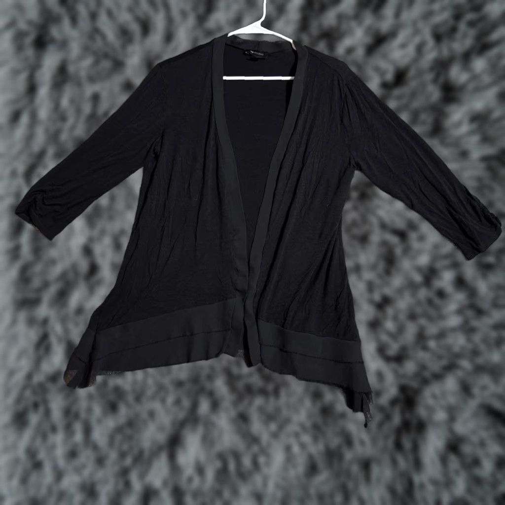 Vintage AB Studio Lagenlook Cardigan Sweater Women XL Black Open Front Bohemian Chic Cardigan Sweater, Long Sleeve, Casual, Travel, Regular, Womens Size XL / US 12-14 / IT 48-50 - 1 Thumbnail