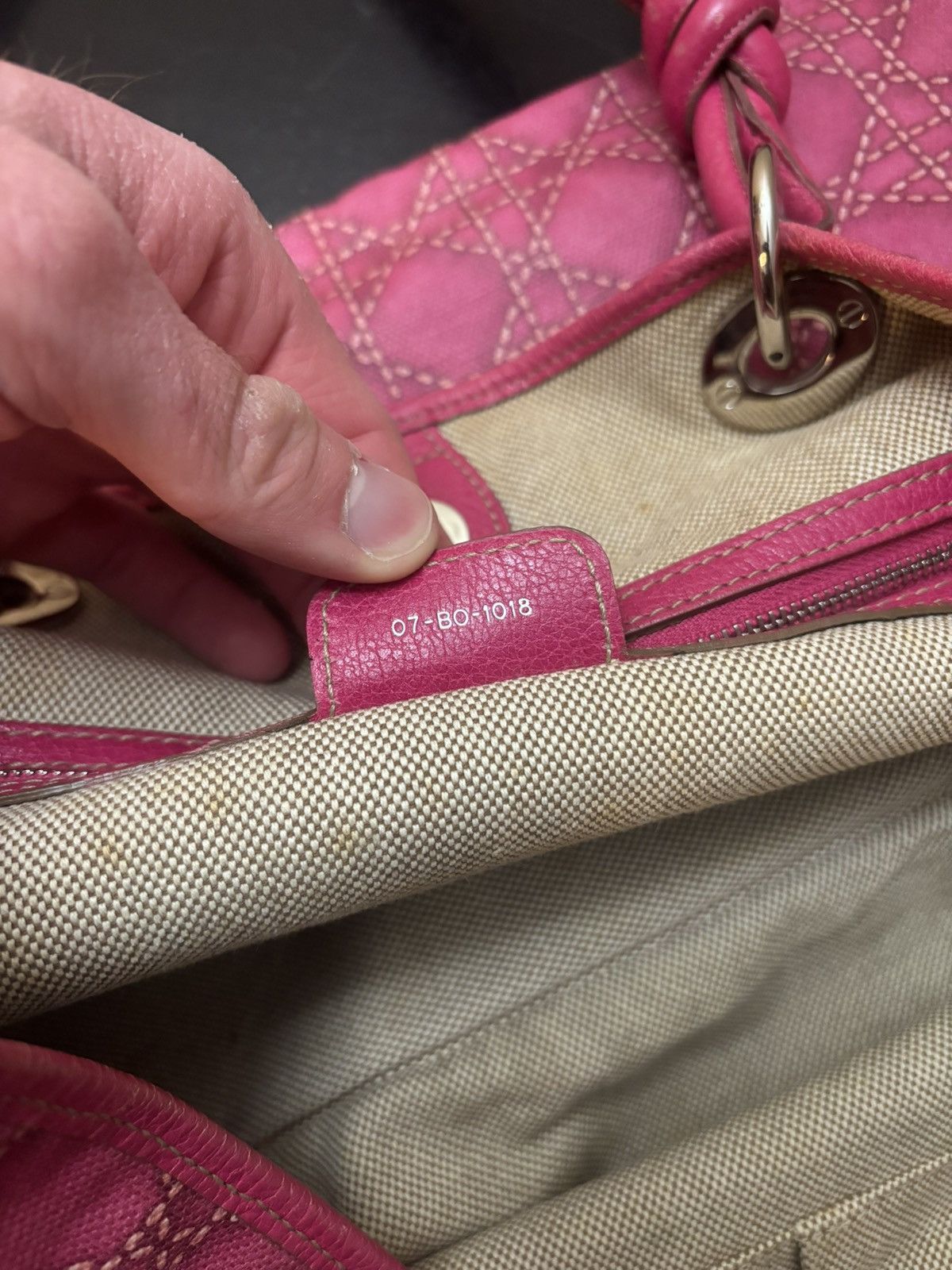 Christian Dior Lady Dior Cannage Print Canvas Tote Bag Pink