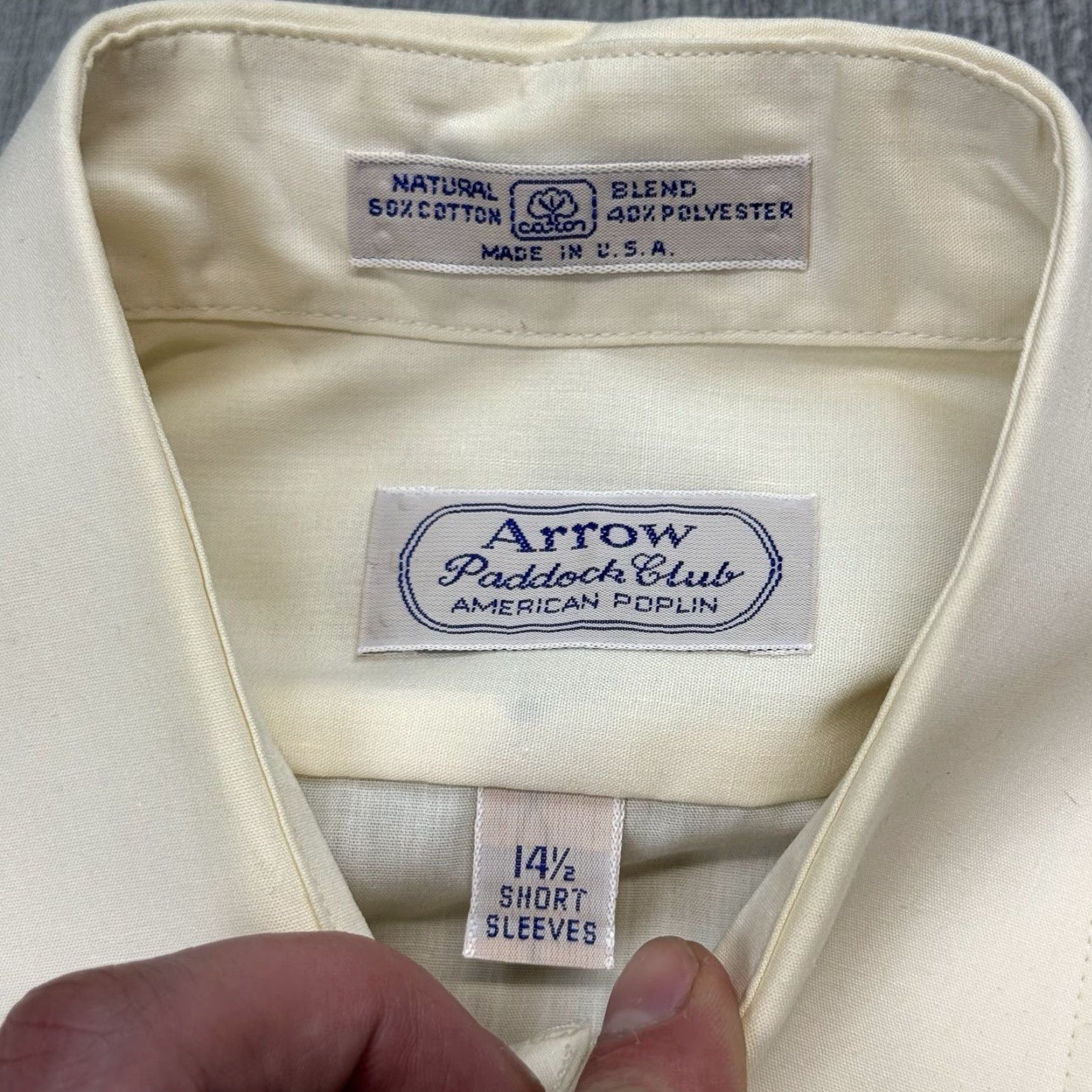 Arrow VTG ARROW USA POPLIN BUTTON-UP SHIRT MENS Short Sleeve White 14 1/2 Classic Fit Size 40R - 3 Thumbnail