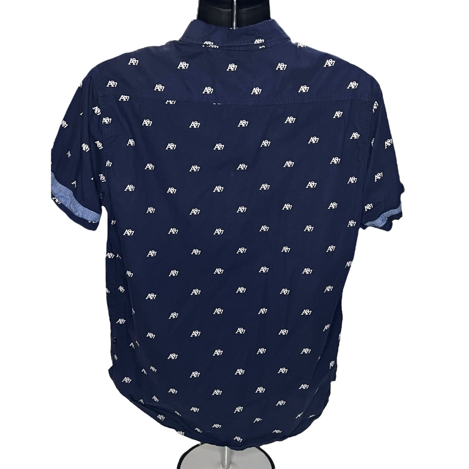 Aeropostale Aeropostale A87 Men’s Short Sleeve Button Up Shirt Navy Blue Size US L / EU 52-54 / 3 - 11 Thumbnail