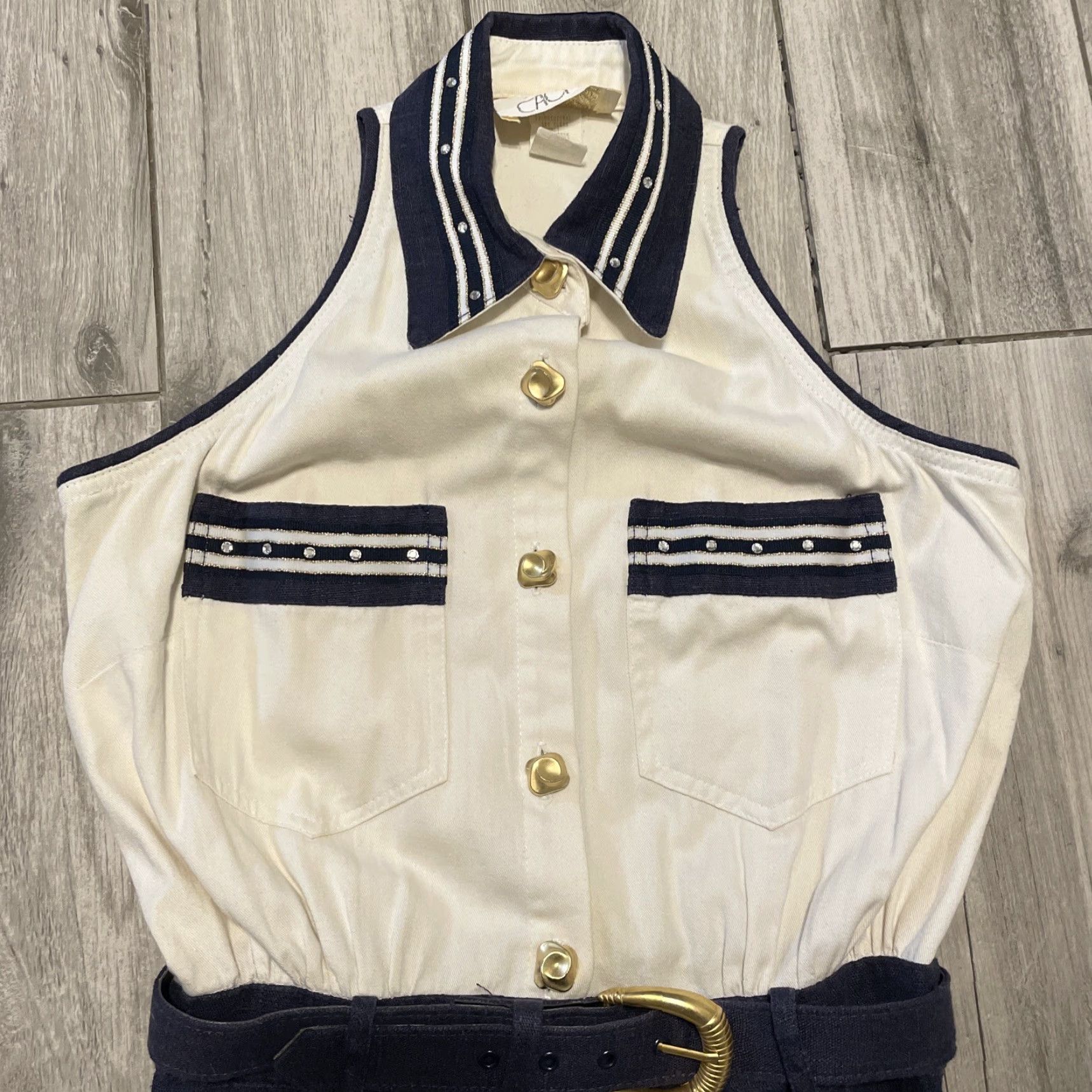 Vintage VINTAGE Cache Collared Sailor Dress White Belted Gold Button Detail Knee Length Women's Dress S White Navy Belted 4 Cache Cache Mens? Size S / US 4 / IT 40 - 5 Thumbnail