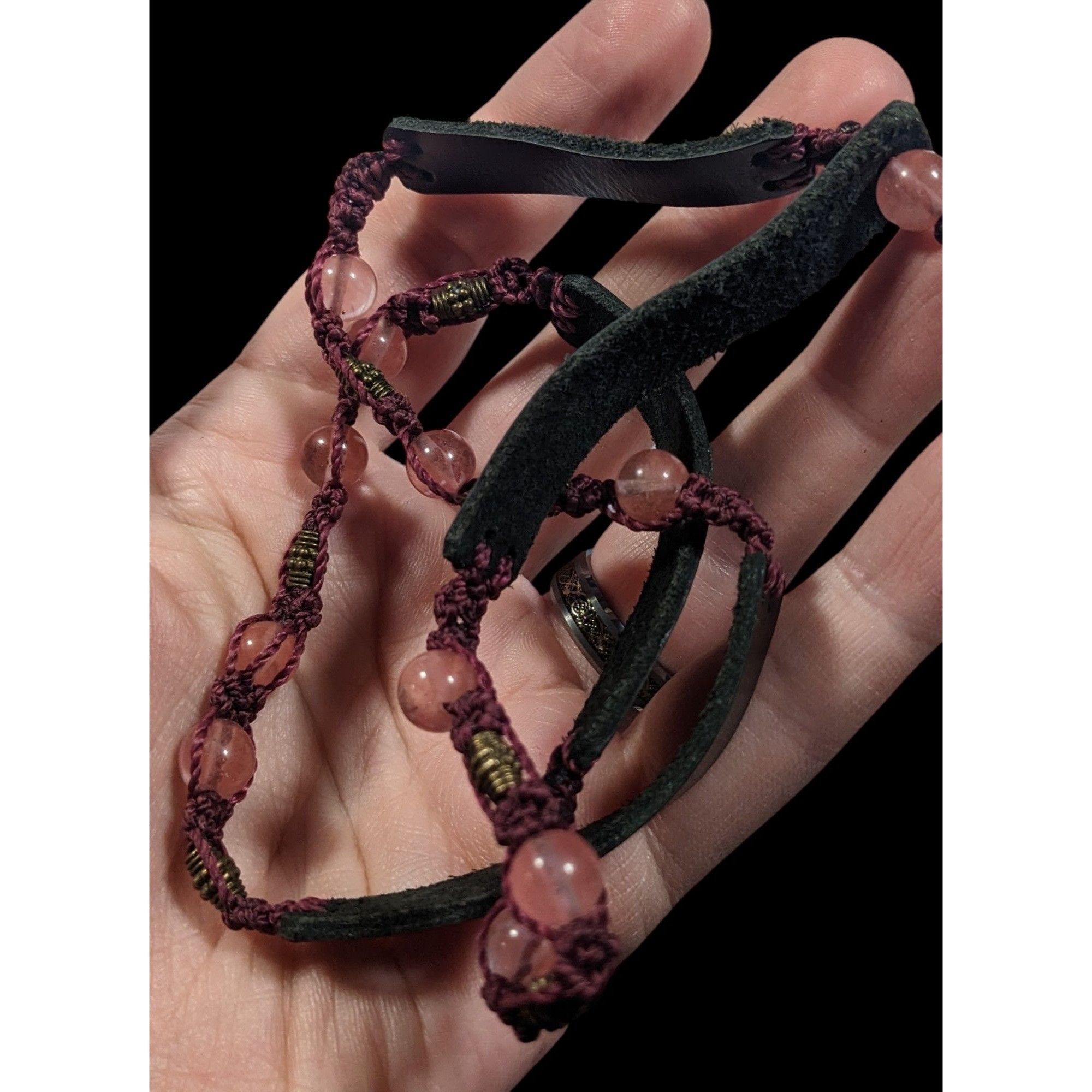Other Handmade Pink And Brown Leather And Bead Necklace/Bracelet Size ONE SIZE - 5 Thumbnail