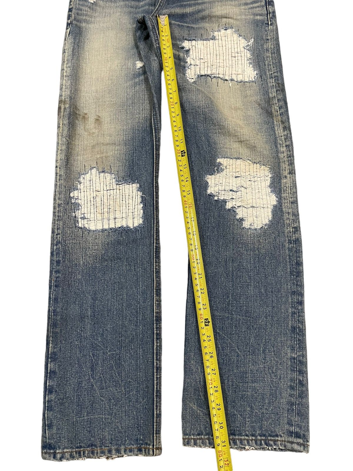 If Six Was Nine Vintage Japan Brand Blue Wash Distress Sashiko Style Jeans Size US 31 - 11 Thumbnail