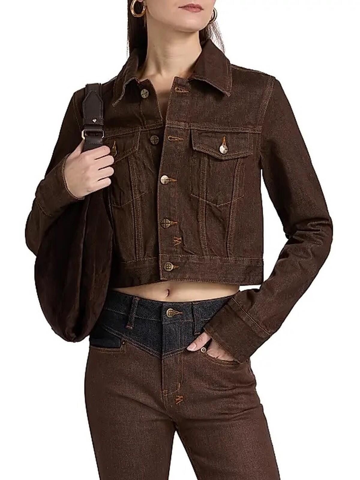 Ksubi new Ksubi womens brown Saddle Trucker Jacket top small s 8 Size S / US 4 / IT 40 - 1 Thumbnail