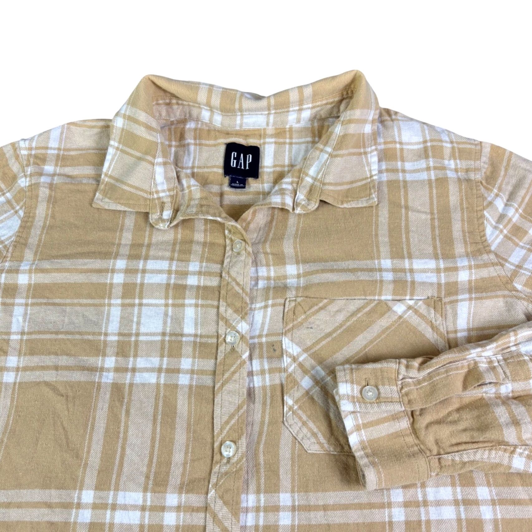Gap Gap Shirt Plaid Button-Down Long Sleeve Beige White L Womens Vintage? No, Basic Casual 30s Pattern Pocket Button-Up Cotton Be aege Size L / US 10 / IT 46 - 2 Thumbnail