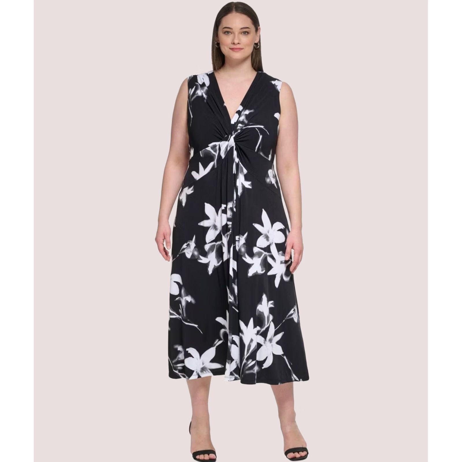 Calvin Klein Calvin Klein Womens Printed Twist Front Midi Dress gray Plus Size 20W Size 3XL / US 20-22 - 1 Thumbnail