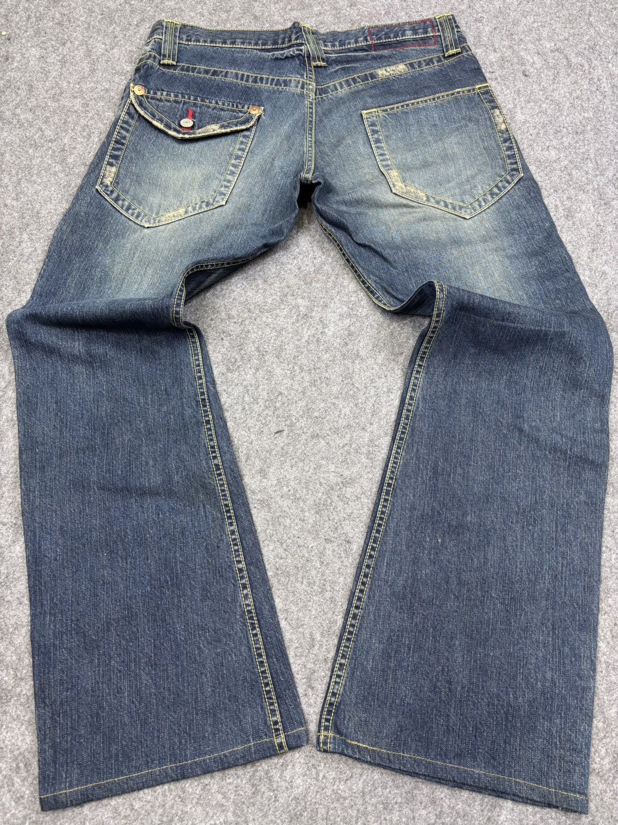 Japanese Brand 💥Super Flare💥Vintage Blue Way Flare Distressed Denim F803 Size US 34 / EU 50 - 14 Thumbnail