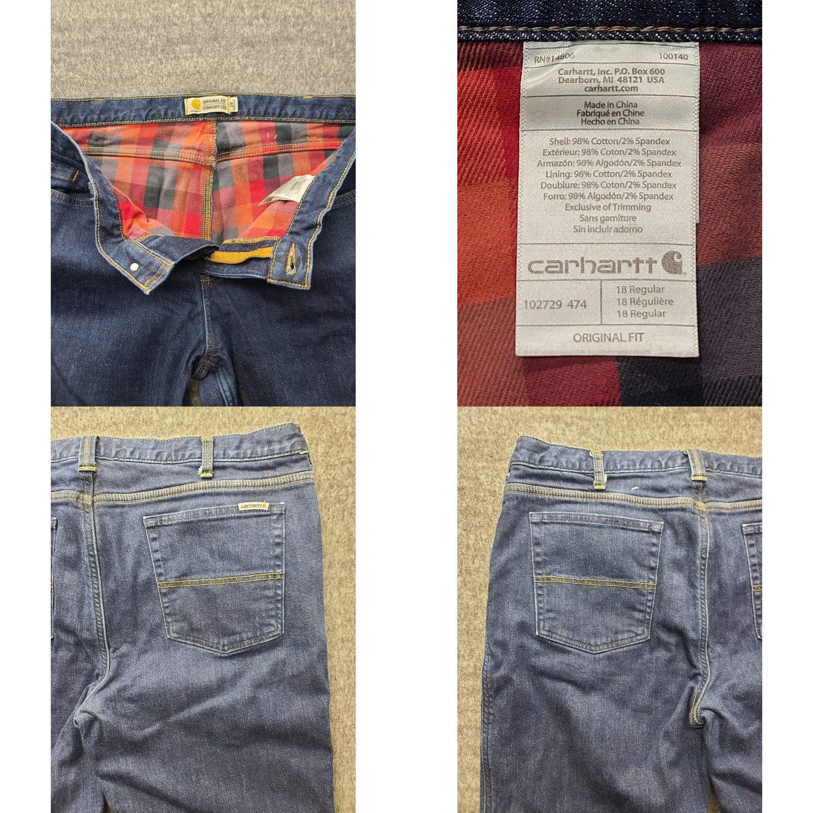 Carhartt VINTAGE Carhartt Jeans Womens 18 36x31 Regular Fit Straight Denim Blue Lined Button Zip Rise Mid 8.5-10.5 Size 40" / US 18 - 8 Thumbnail