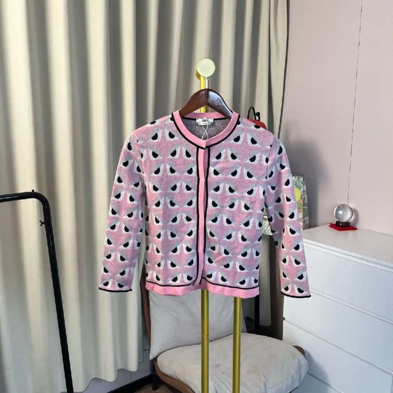 Fendi Fendi Pink Wool Women's Cardigan with Black Accents 0089 Size M / US 6-8 / IT 42-44 - 1 Thumbnail
