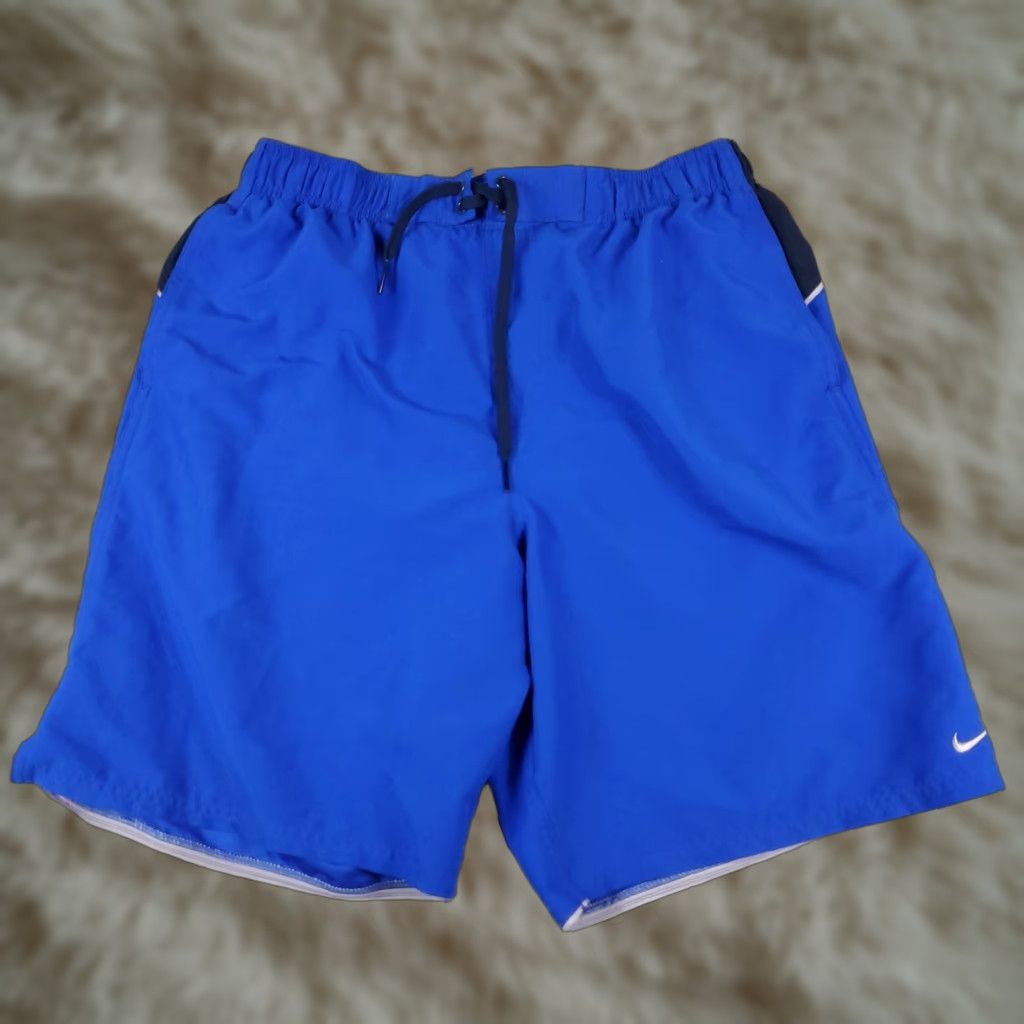 Nike Nike Shorts Bottom Mens Large Blue Swoosh Lace Tie Beach Trunks Size US 33 - 1 Thumbnail