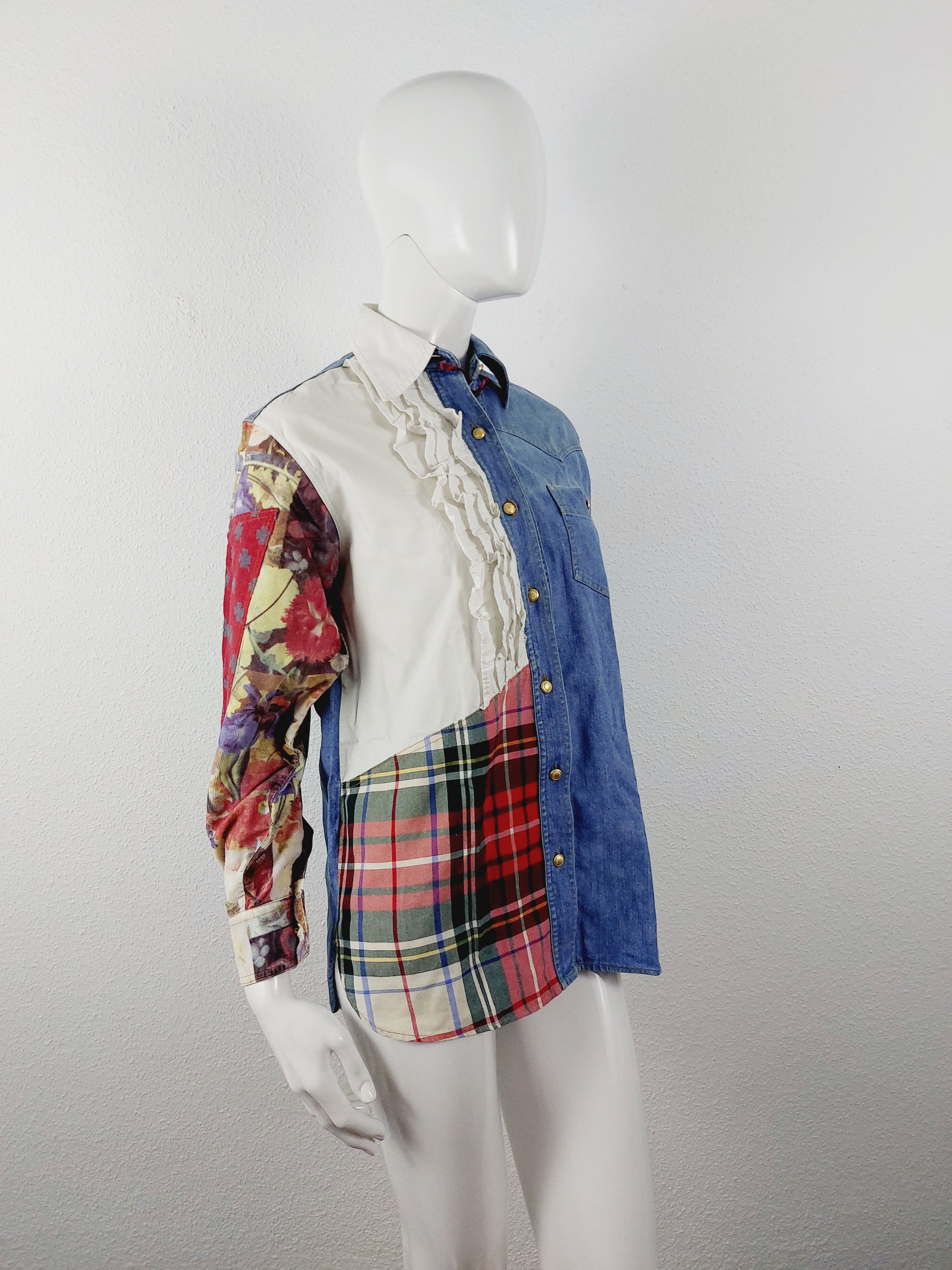 Moschino Moschino Jeans Patchwork Jeans Denim Ruffled Tartan Shirt Size US XS / EU 42 / 0 - 5 Thumbnail