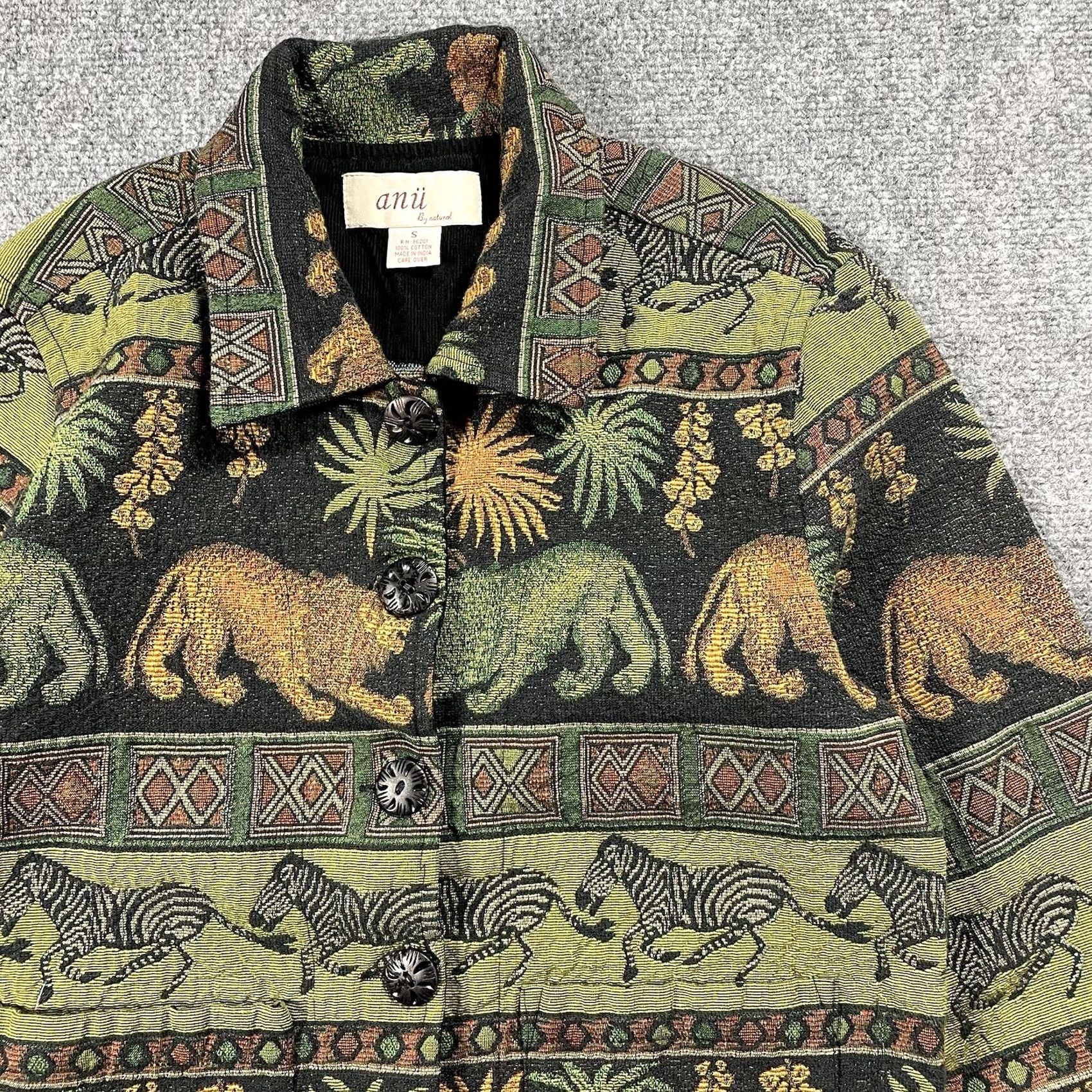 Vintage VINTAGE Anu by Natural Tapestry Jacket Women S Beige Animals Africa 90s Tiger Zebra Cottagecore Y2K Mens Womens Girls Size S / US 4 / IT 40 - 2 Thumbnail