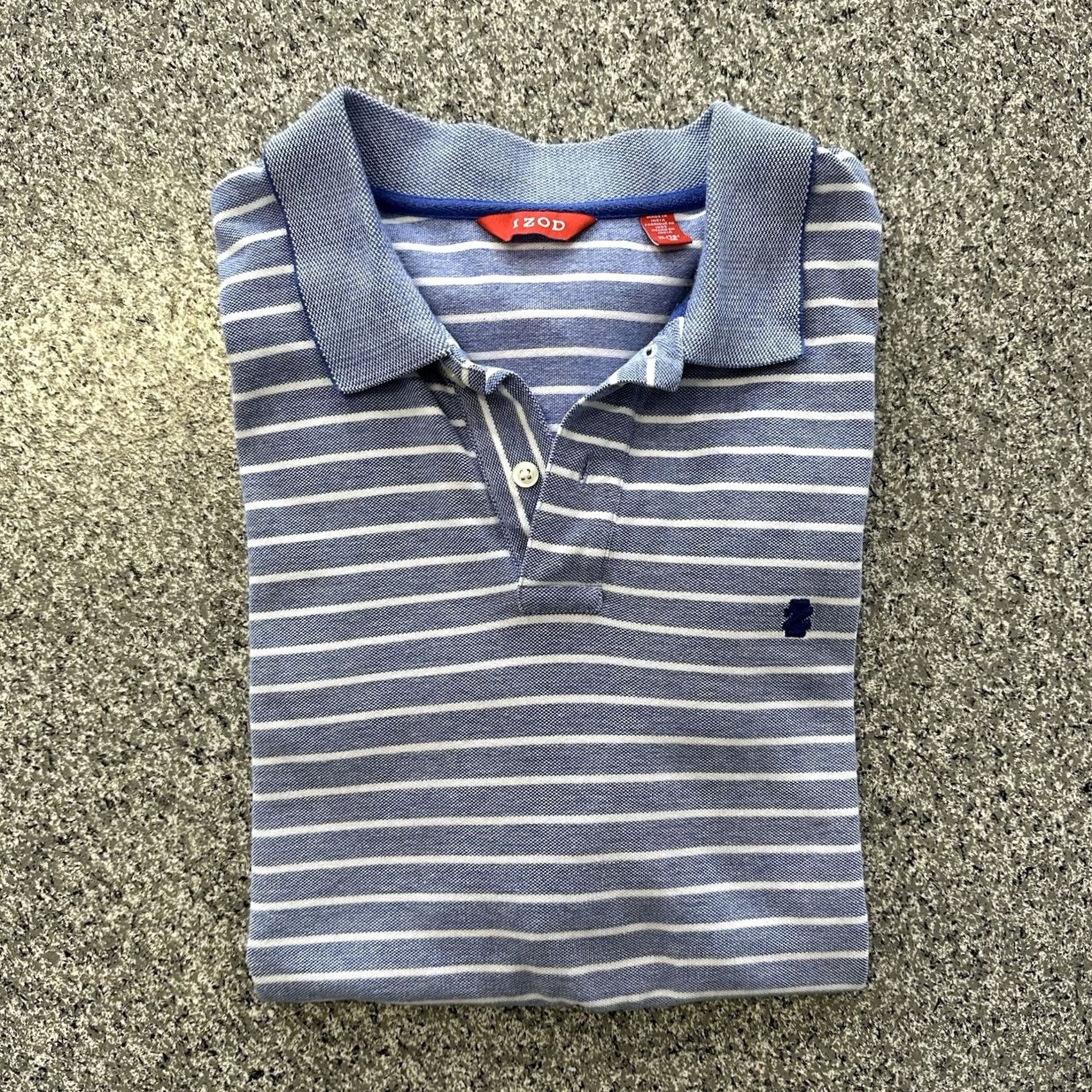 Izod VINTAGE IZOD Polo Shirt Mens XL Short Sleeve Striped Blue White Golf Casual Cotton Shirt XL Mens Blue Striped Golf 90s Mens Size US XL / EU 56 / 4 - 8 Thumbnail