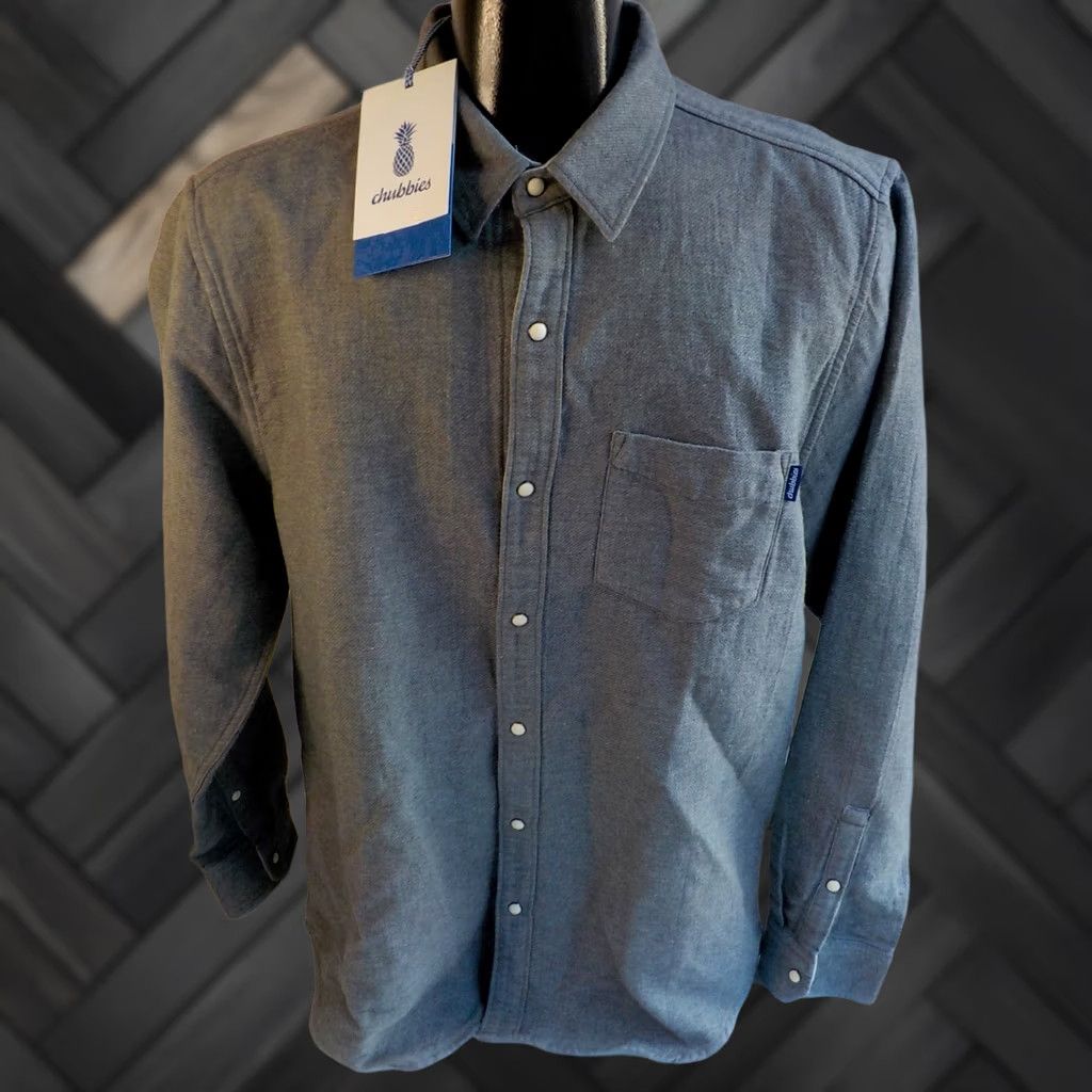 Chubbies Chubbies The Inside Out Reverse Shirt Gray NWT XL Mens Snap-Up Reversible Cotton Solid Long Sleeve Collared Shirt Size US XL / EU 56 / 4 - 1 Thumbnail