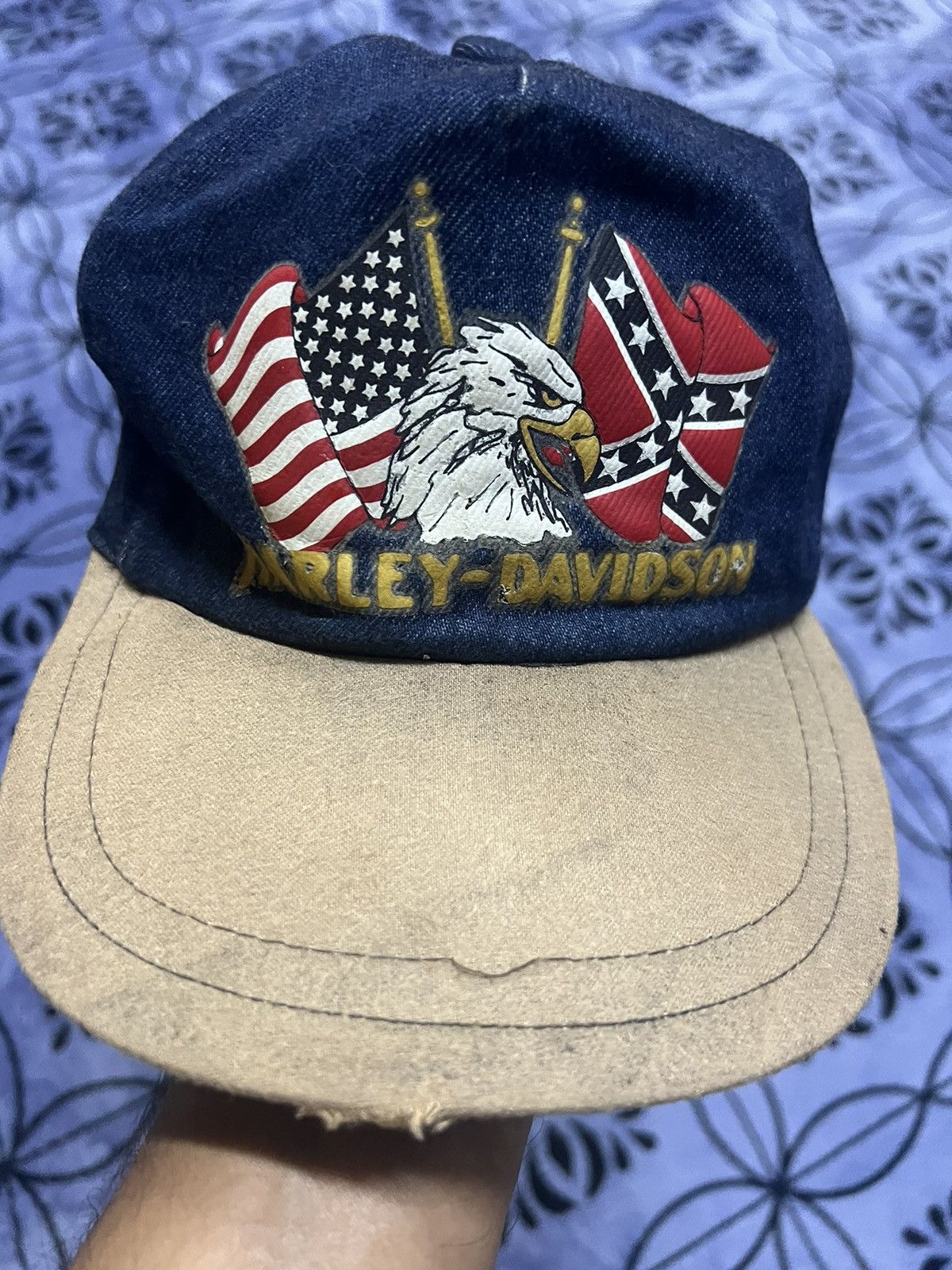 Harley Davidson × Vintage Harley Davidson. - CRAZY vintage Y2K denim Rebel cap/hat Size ONE SIZE - 6 Thumbnail
