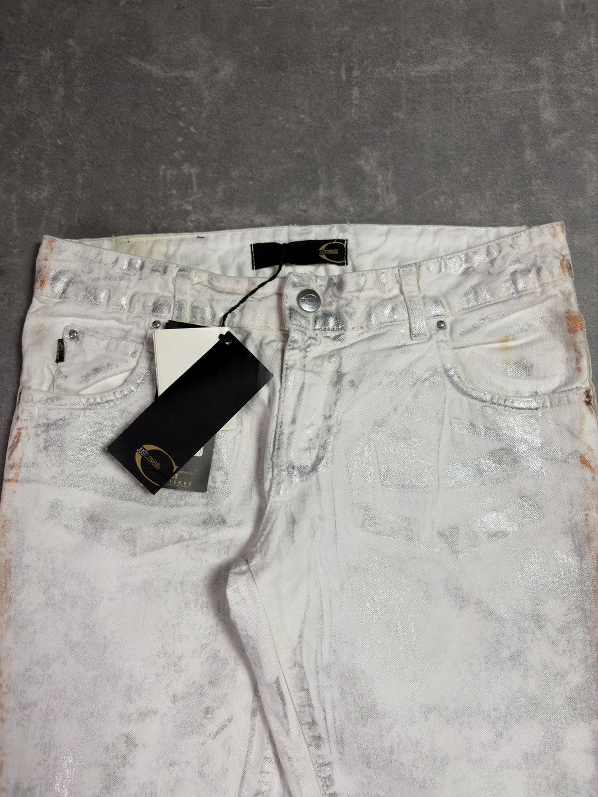 Just Cavalli 00s DSWT Just Cavalli Waxed Orange Silver Tones Flared Jeans Size US 27 - 5 Thumbnail