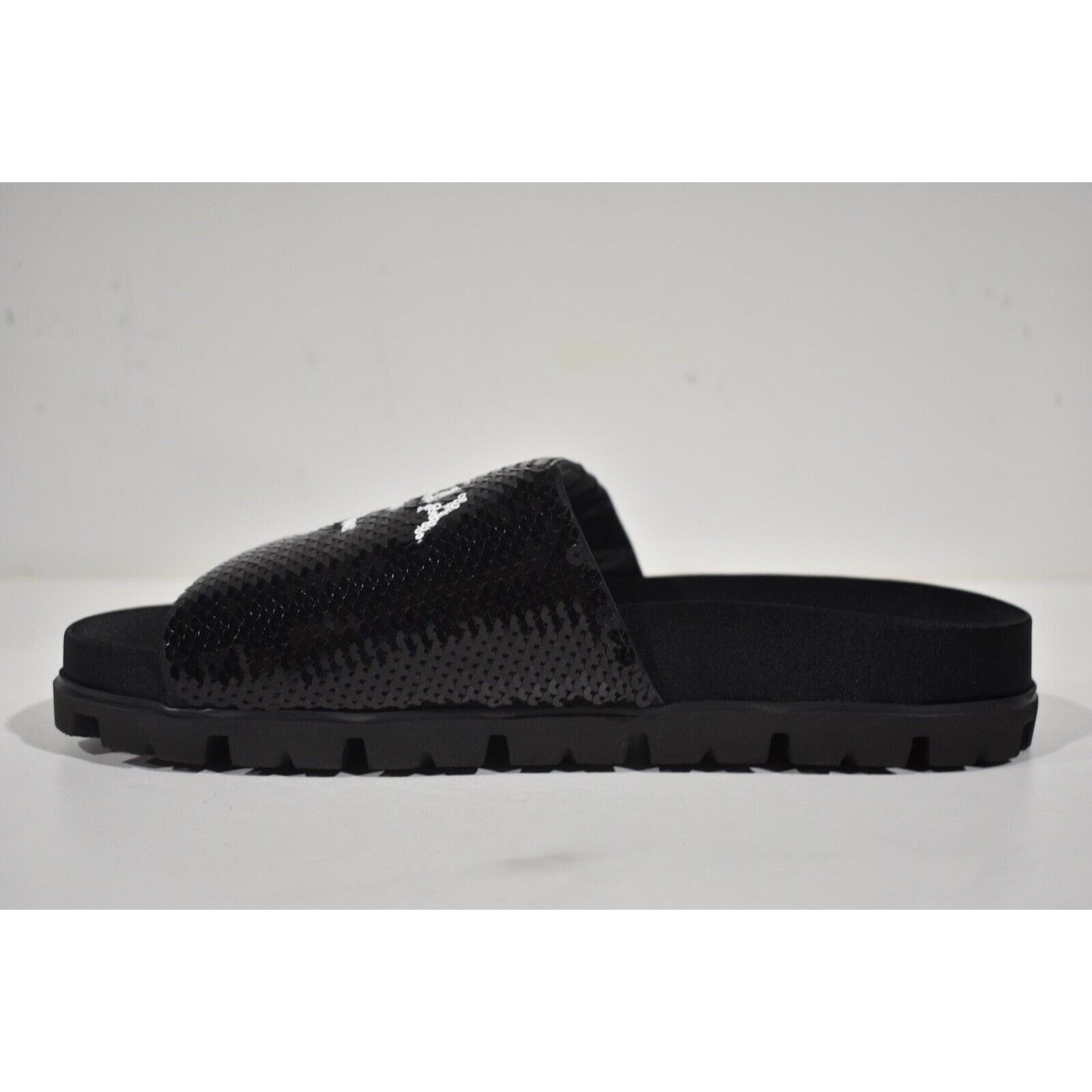 Prada Prada Black Sequin White Logo Slide Sandal Flat 37 Size US 7 / IT 37 - 8 Thumbnail