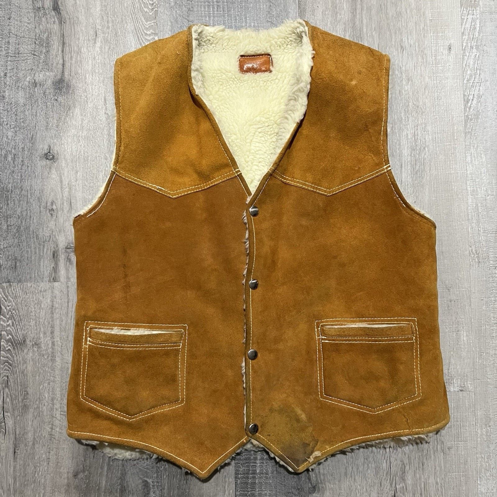 Vintage VTG Leather Sherpa Lined Vest Brown Suede Western 90s Ranch Size US M / EU 48-50 / 2 - 1 Thumbnail
