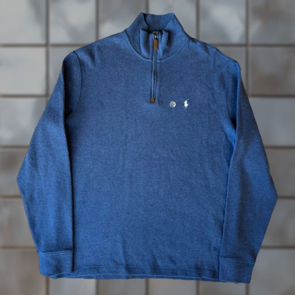 Polo Ralph Lauren Polo Ralph Lauren 1/4 Zip Sweater L Blue Cotton Pullover Minimalist New York Shirt Mens Size US L / EU 52-54 / 3 - 1 Thumbnail