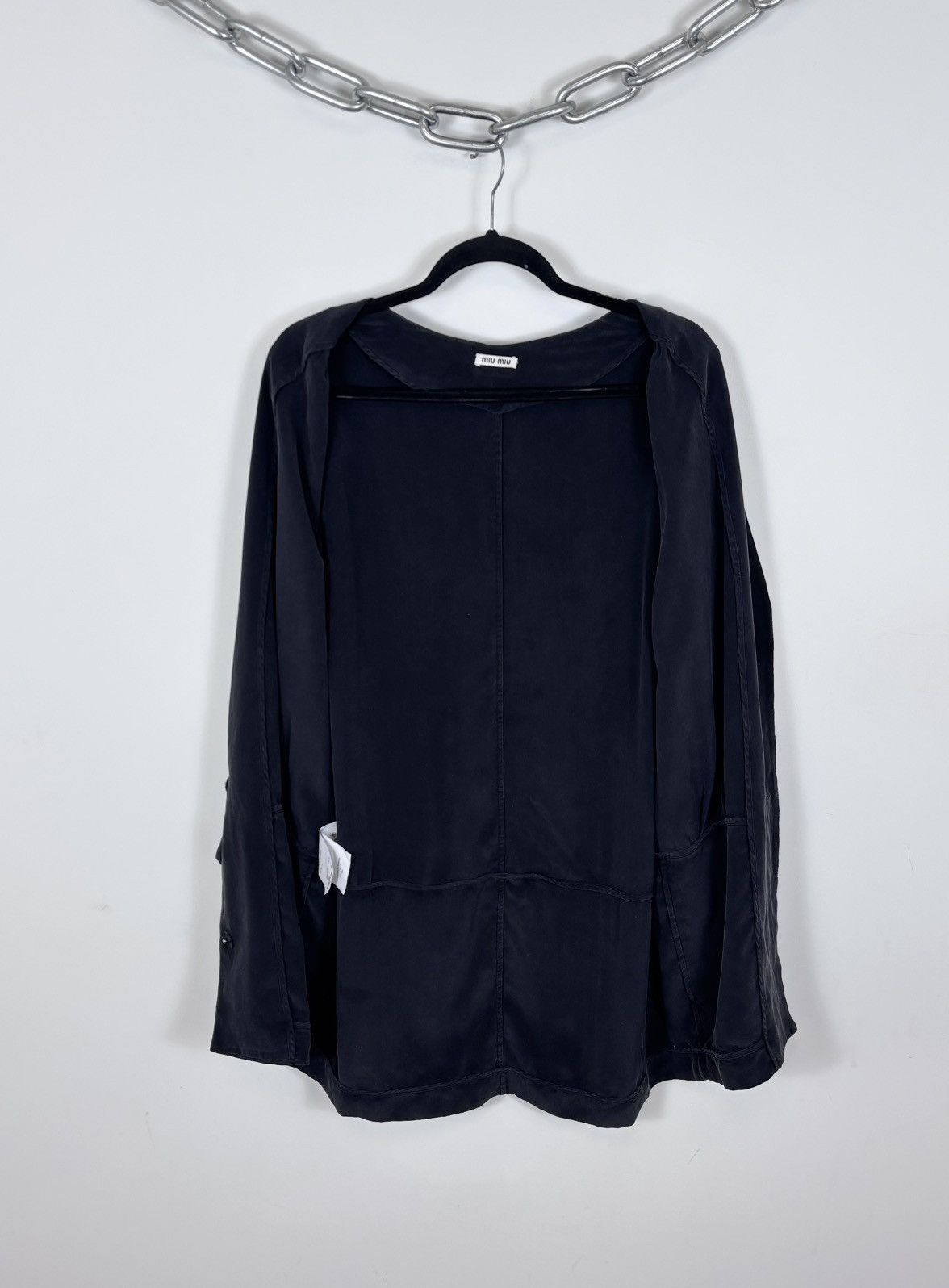 Miu Miu Miu Miu Women’s Grey/Black Silk Snap Cardigan Blouse Dress Size M / US 6-8 / IT 42-44 - 10 Thumbnail