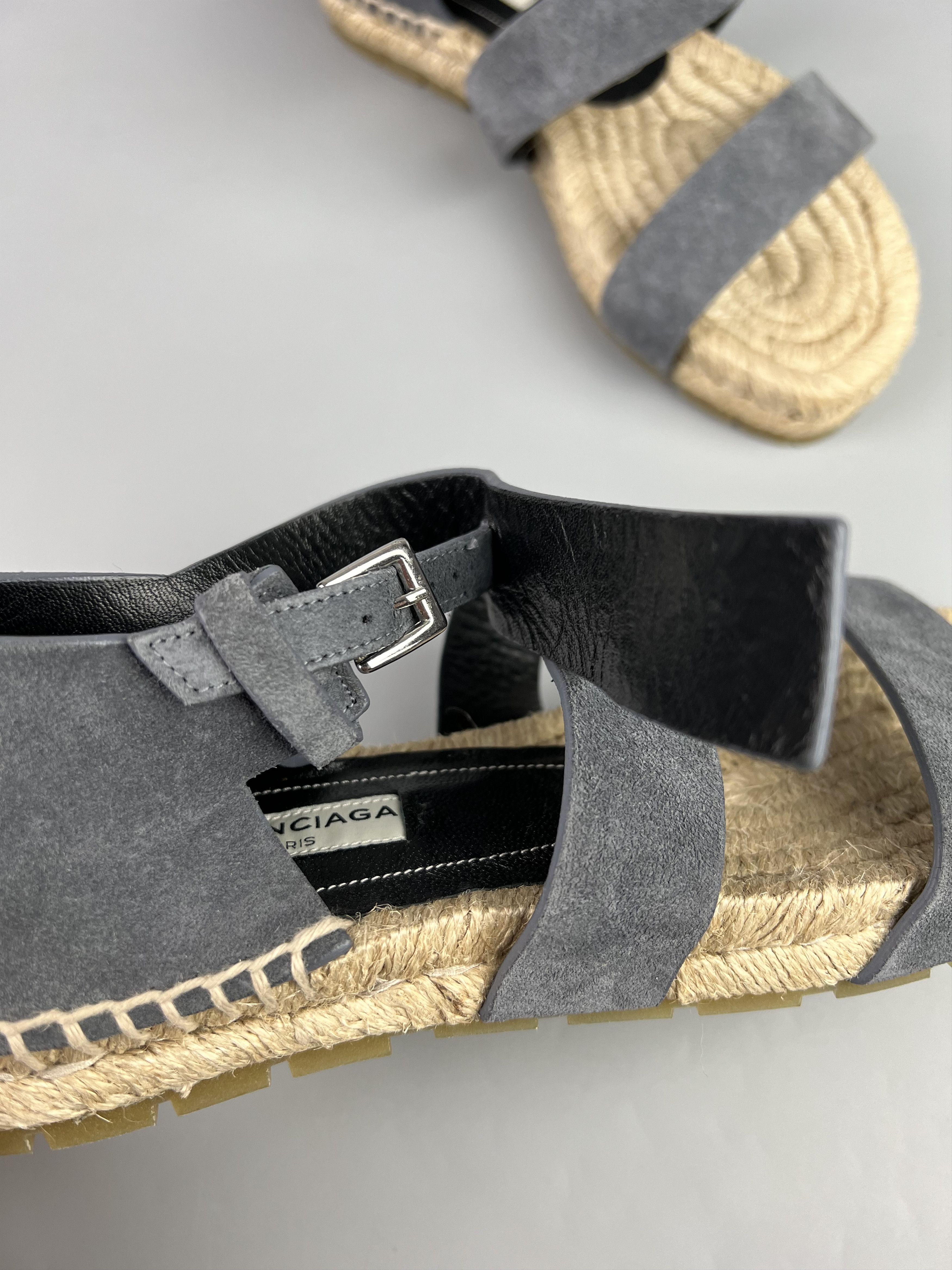 Balenciaga Gray Suede Leather Sandals Size 37