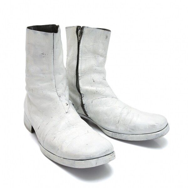 Pre-owned Maison Margiela Painted Square Toe Boots In White