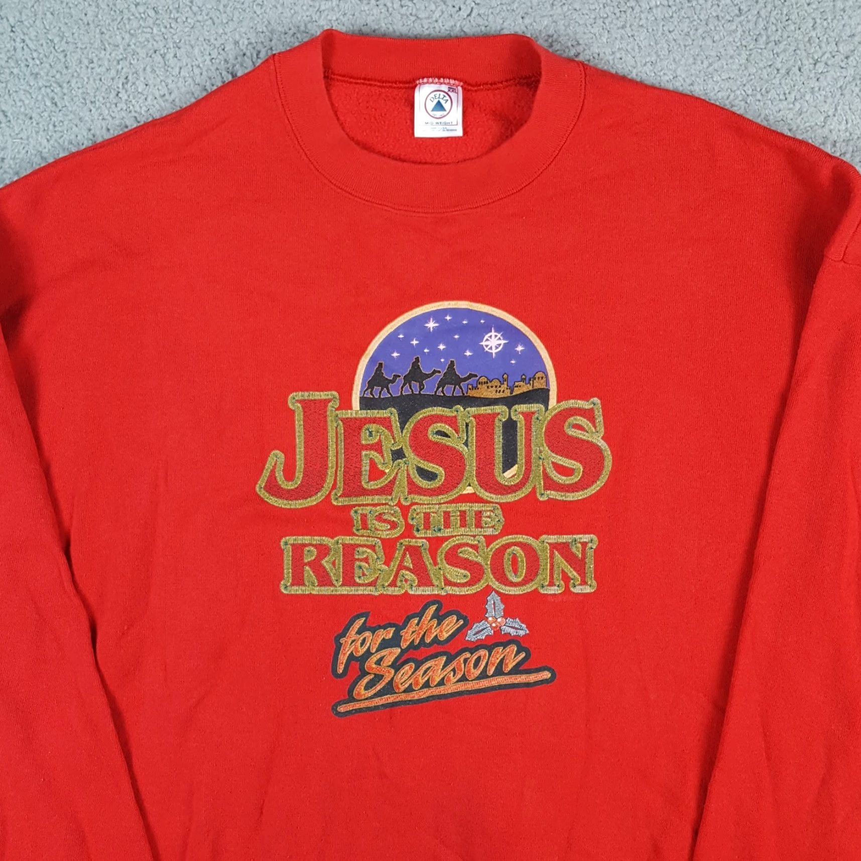 Delta VINTAGE Jesus Is The Reason Christmas Delta Sweatshirt Pullover Crewneck Men 2XL Red 90s Christmas University USA Retro Sports Graphic Print Size US XXL / EU 58 / 5 - 2 Thumbnail