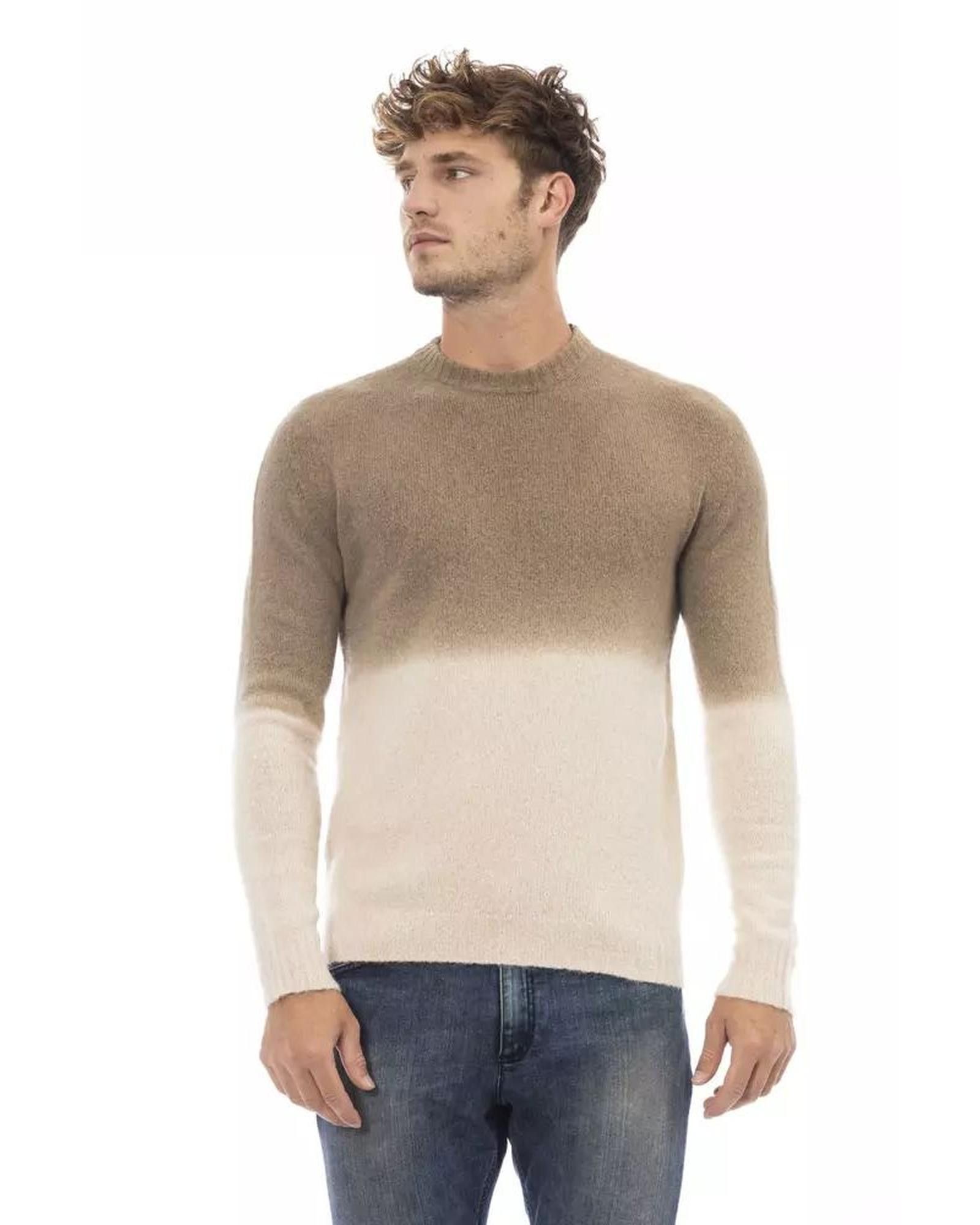 image of Alpha Studio Alpaca Leather Crewneck Sweater in Beige, Men's (Size XL)