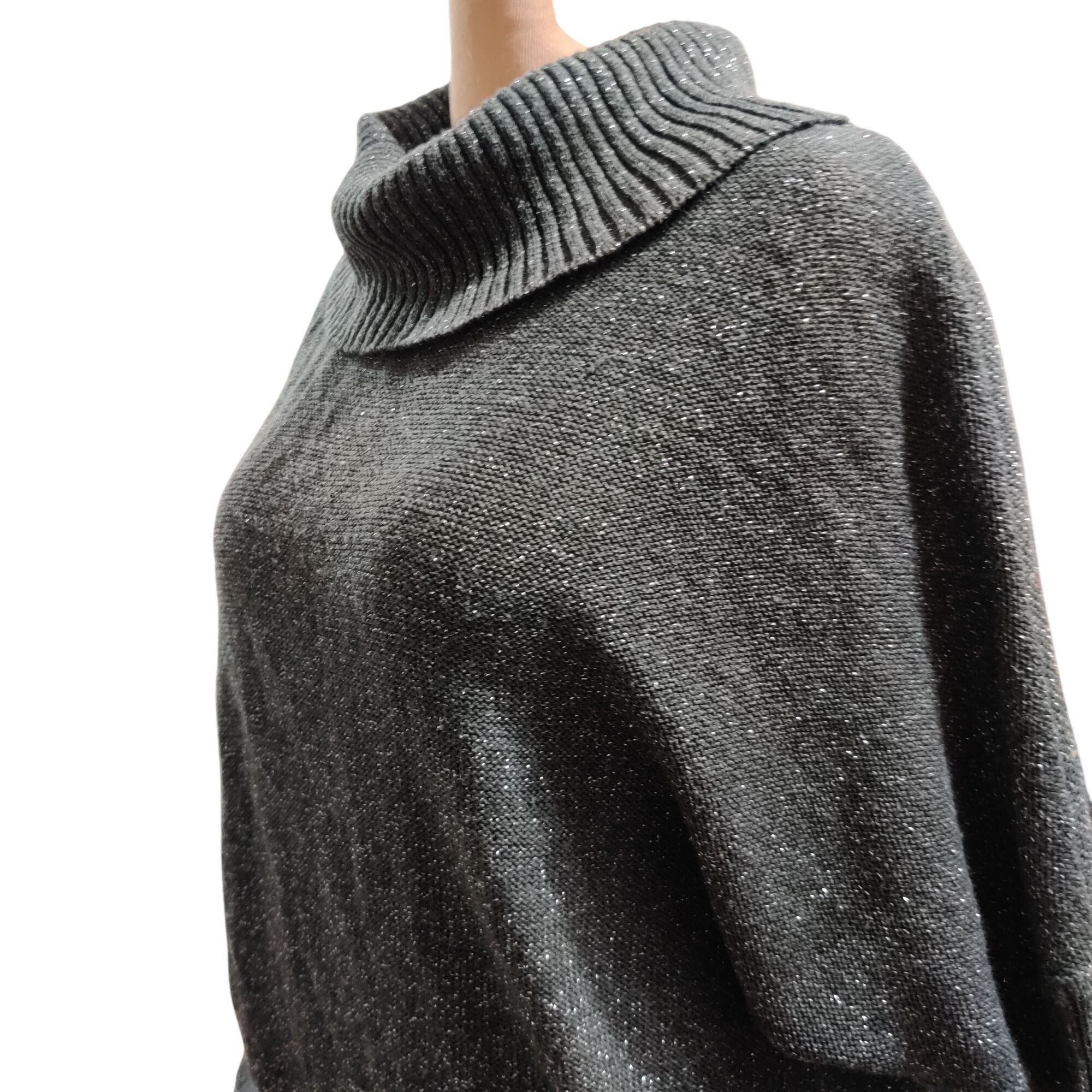 Other AGB L Gray Metallic Cowl Neck Batwing Sweater Dolman Sleeve Size L / US 10 / IT 46 - 6 Thumbnail